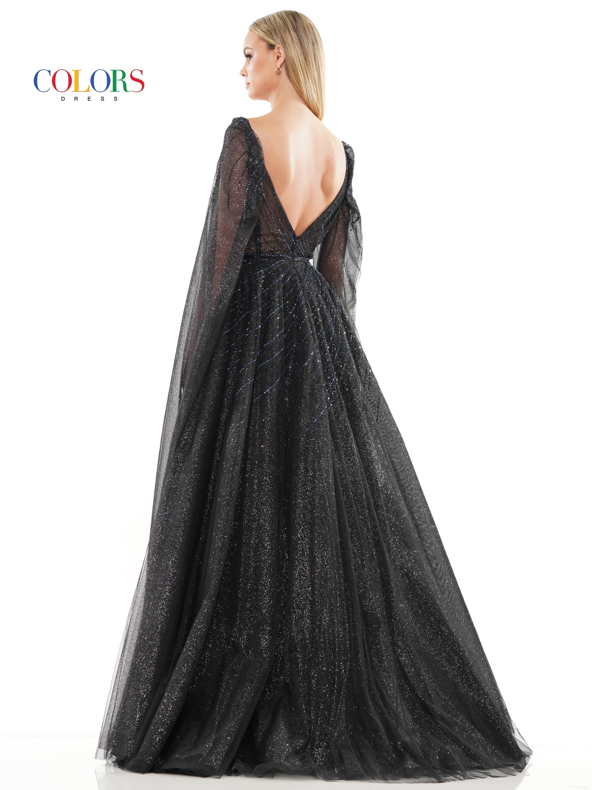 Colors 3181 Prom Long Glitter Mesh Ball Gown