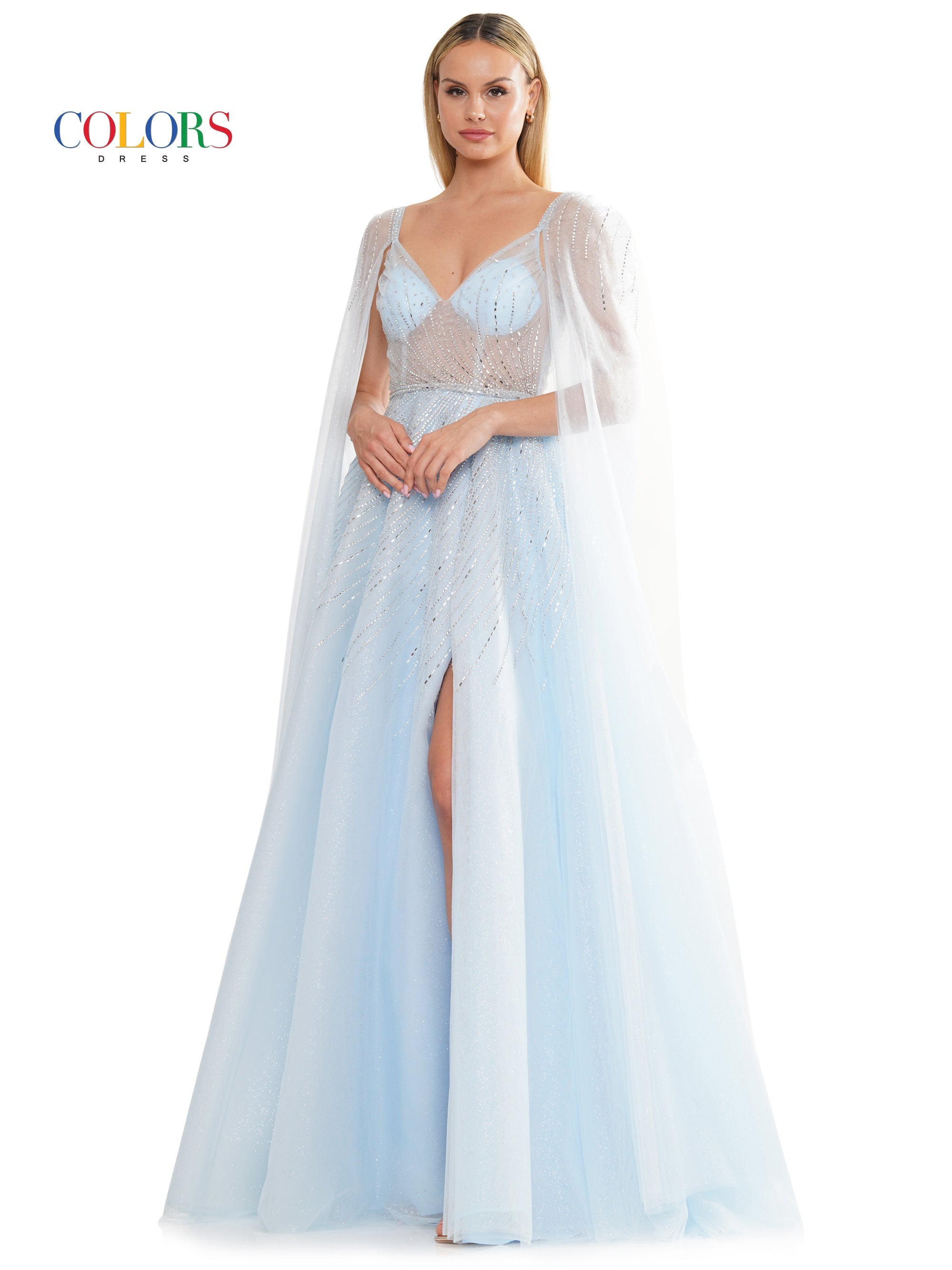 Colors 3181 Prom Long Glitter Mesh Ball Gown