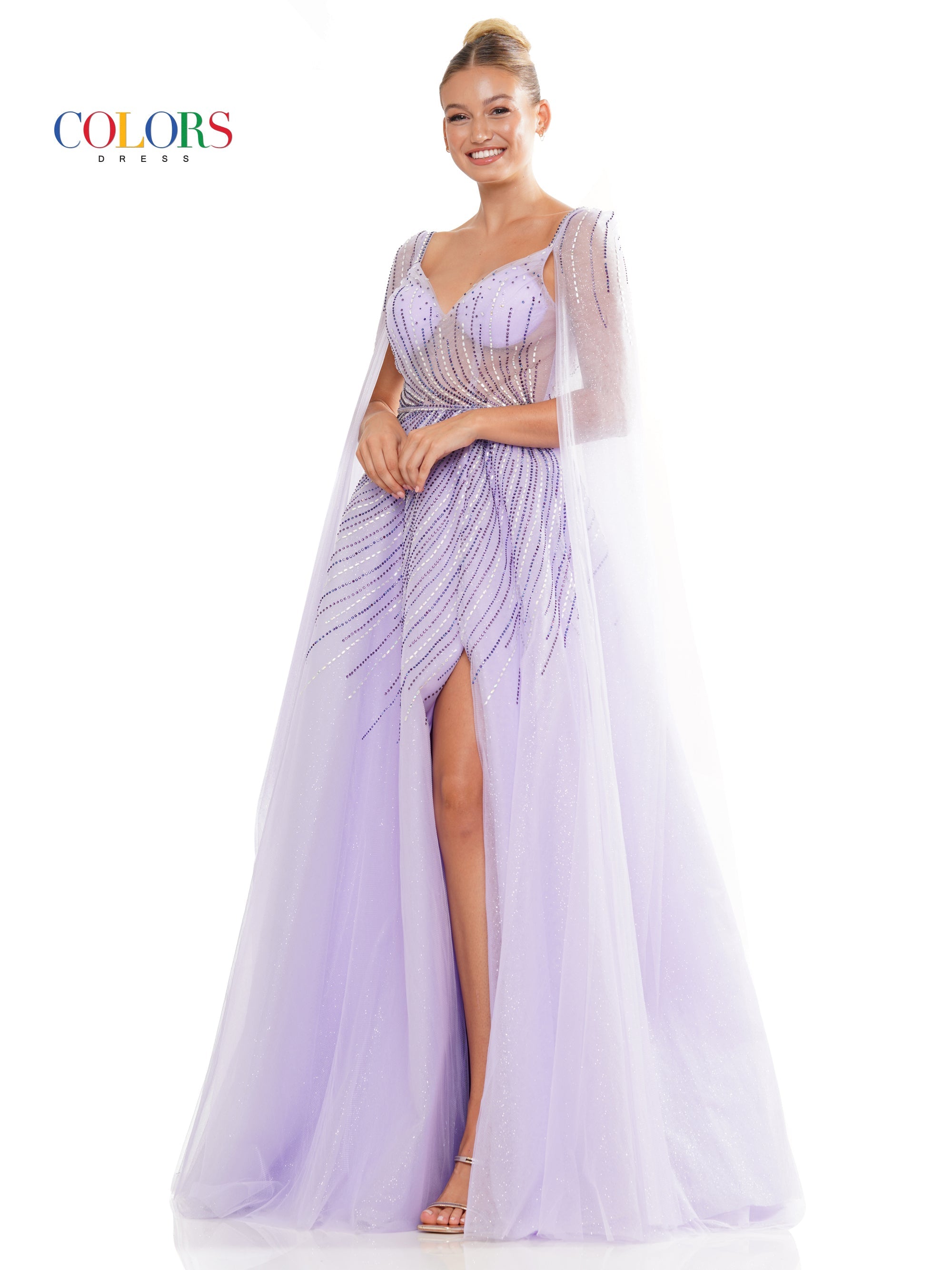 Colors 3181 Prom Long Glitter Mesh Ball Gown