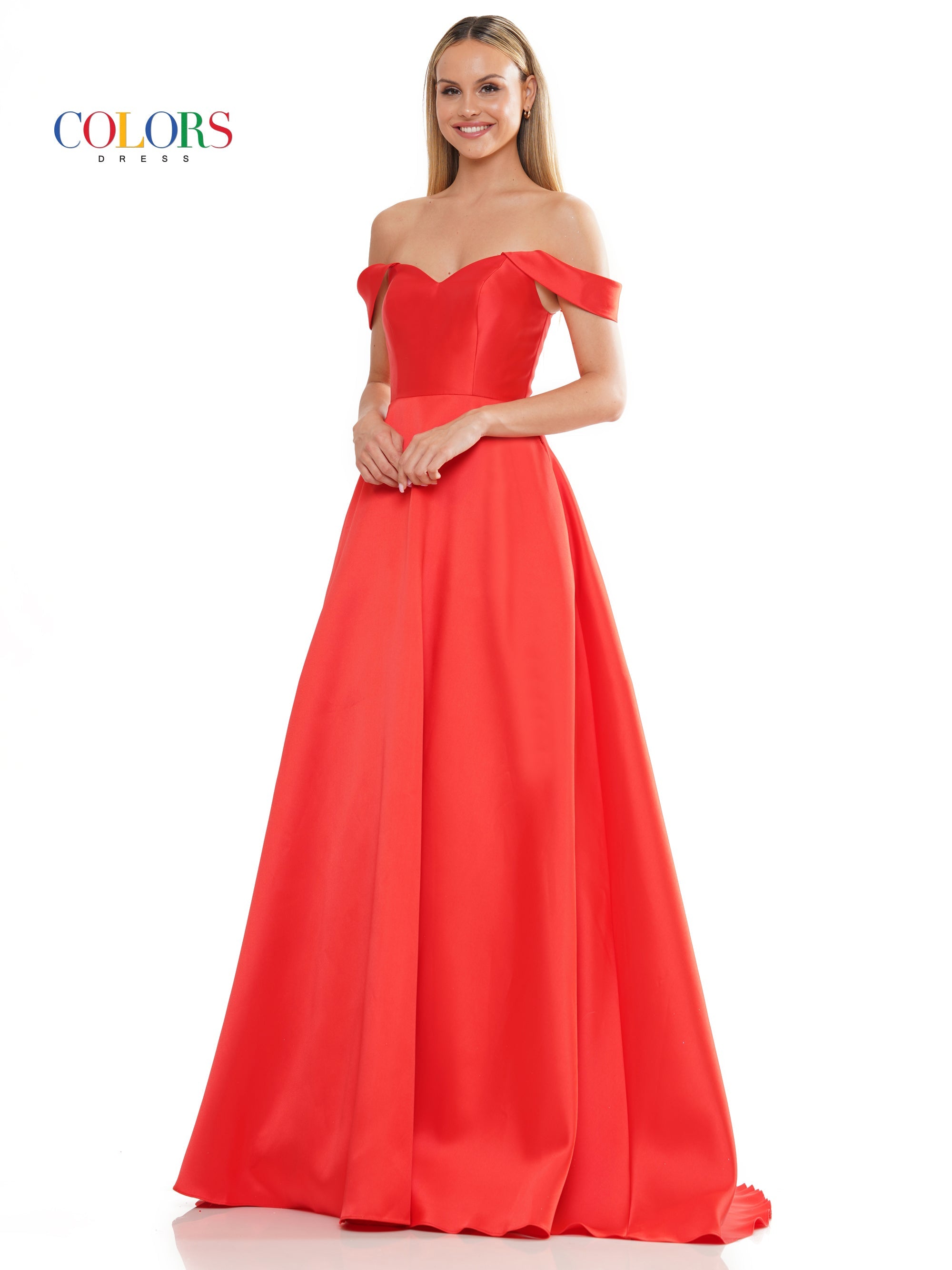 Colors 3182 Long Off Shoulder Mikado Prom Dress