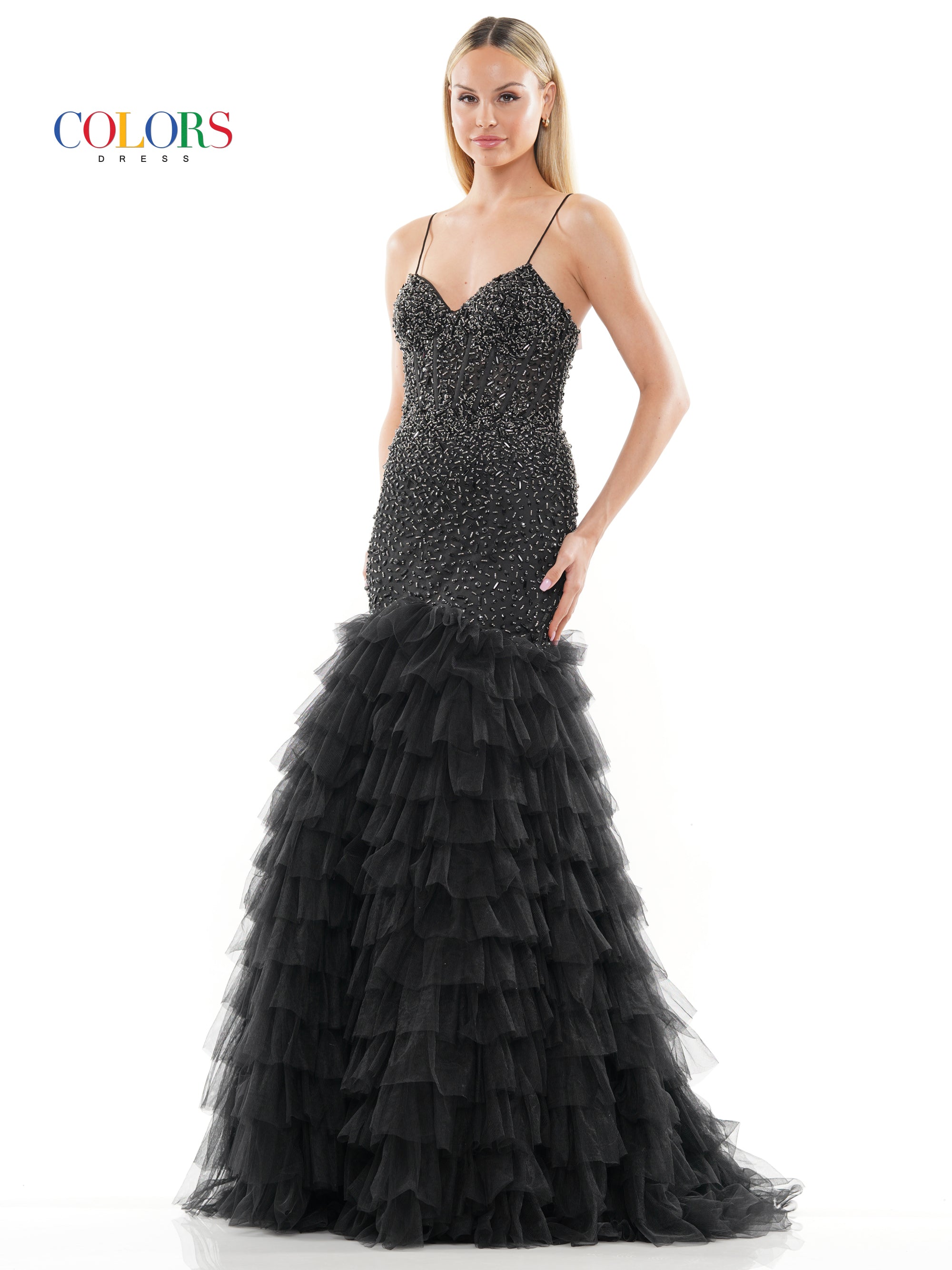 Colors 3189 Long Spaghetti Strap Mermaid Prom Dress