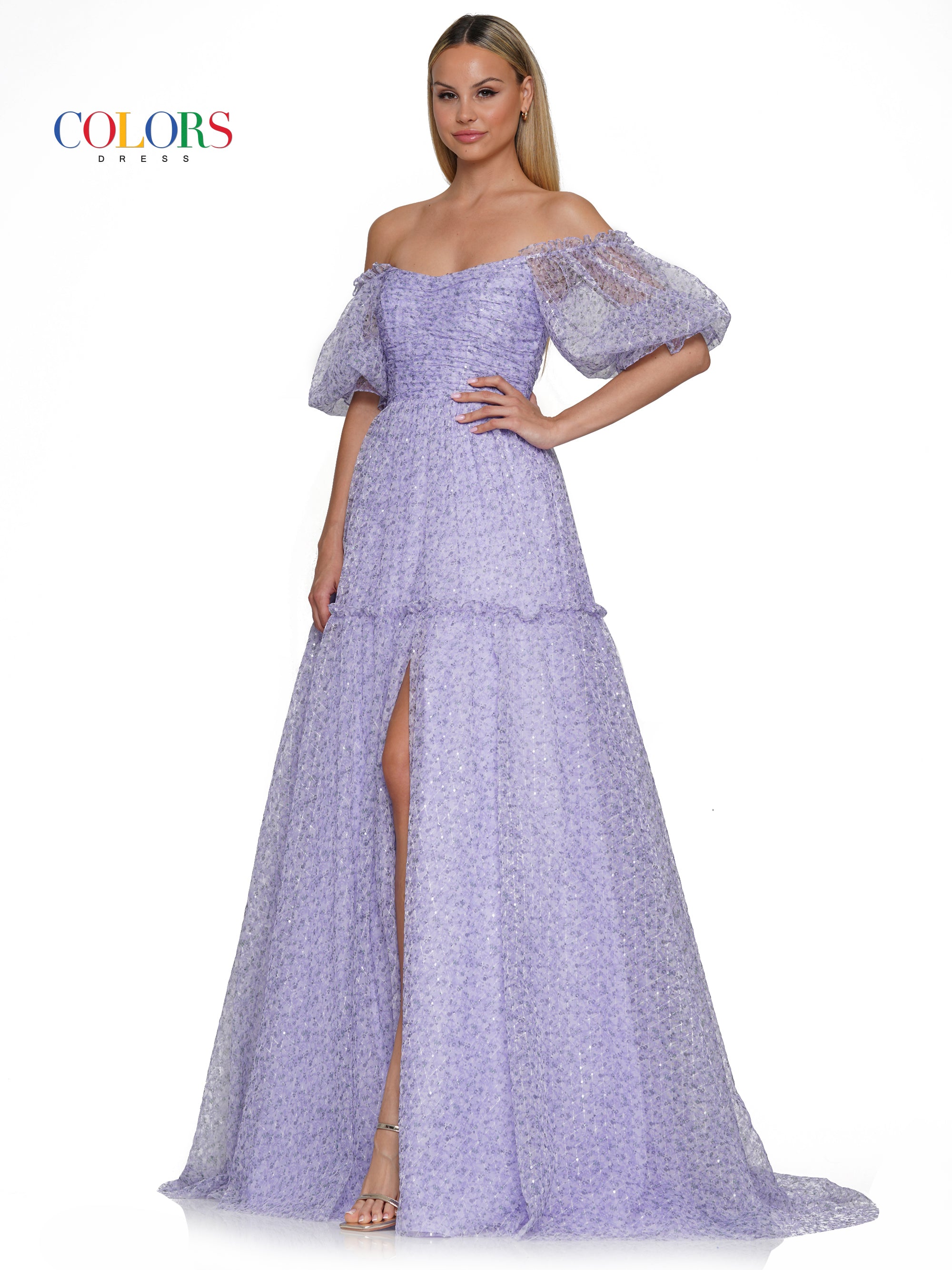Colors 3190 Long Off Shoulder Formal A Line Prom Dress