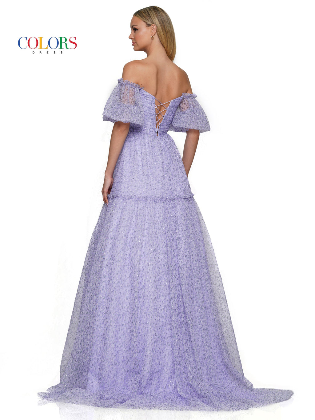 Colors 3190 Long Off Shoulder Formal A Line Prom Dress