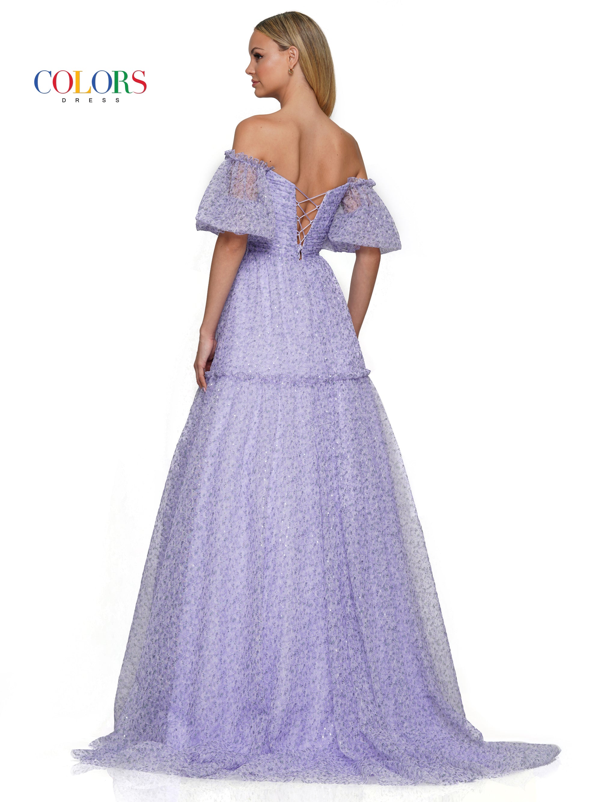 Colors 3190 Long Off Shoulder Formal A Line Prom Dress