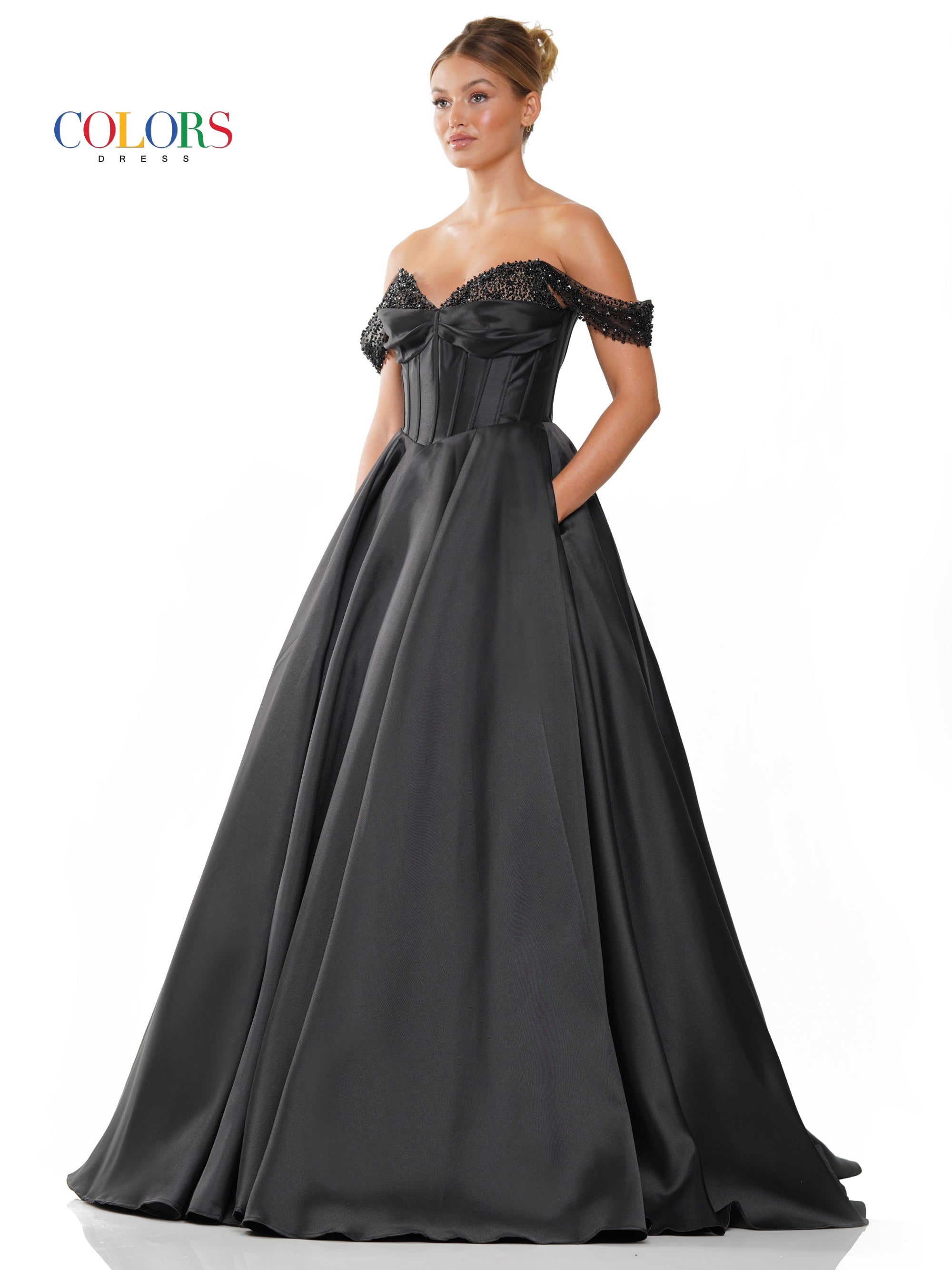 Colors 3191 Long Off Shoulder Mikado Prom Ball Gown