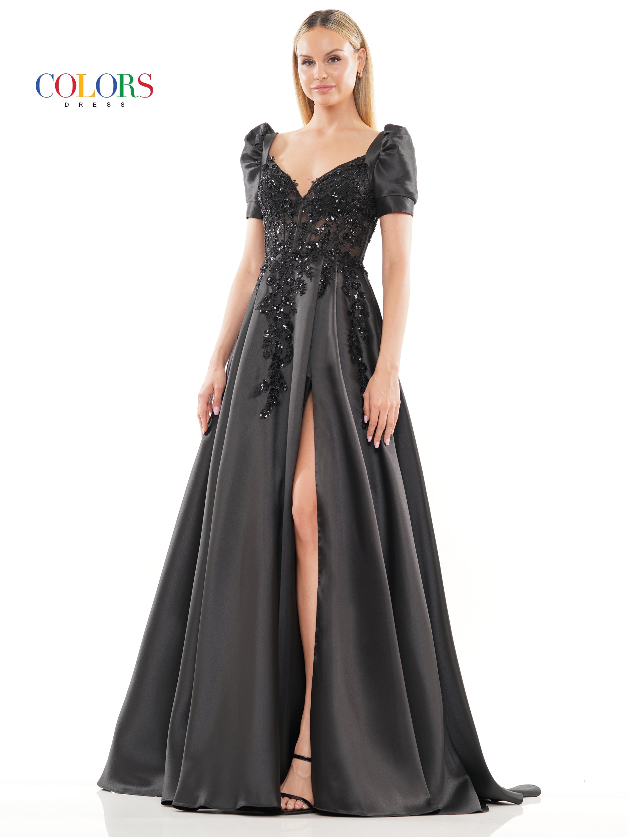 Colors 3192 Long Formal A Line Slit Prom Dress