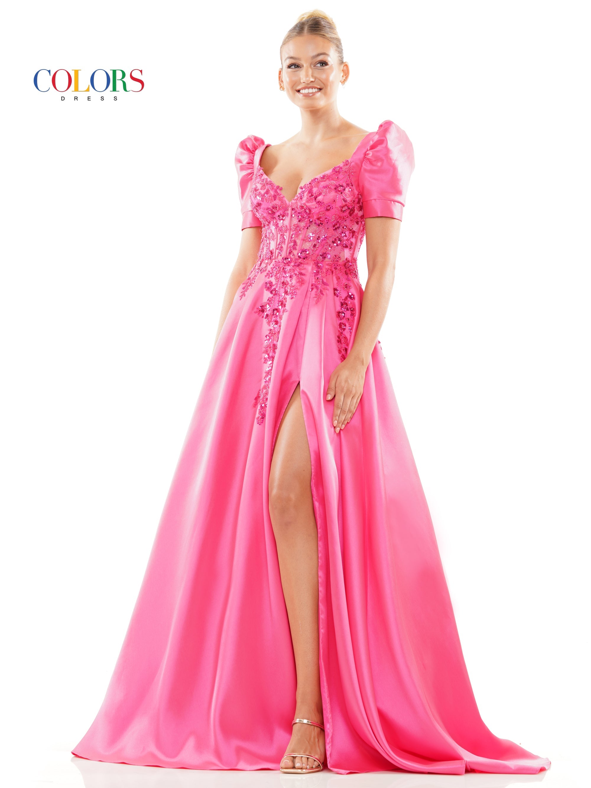 Colors 3192 Long Formal A Line Slit Prom Dress