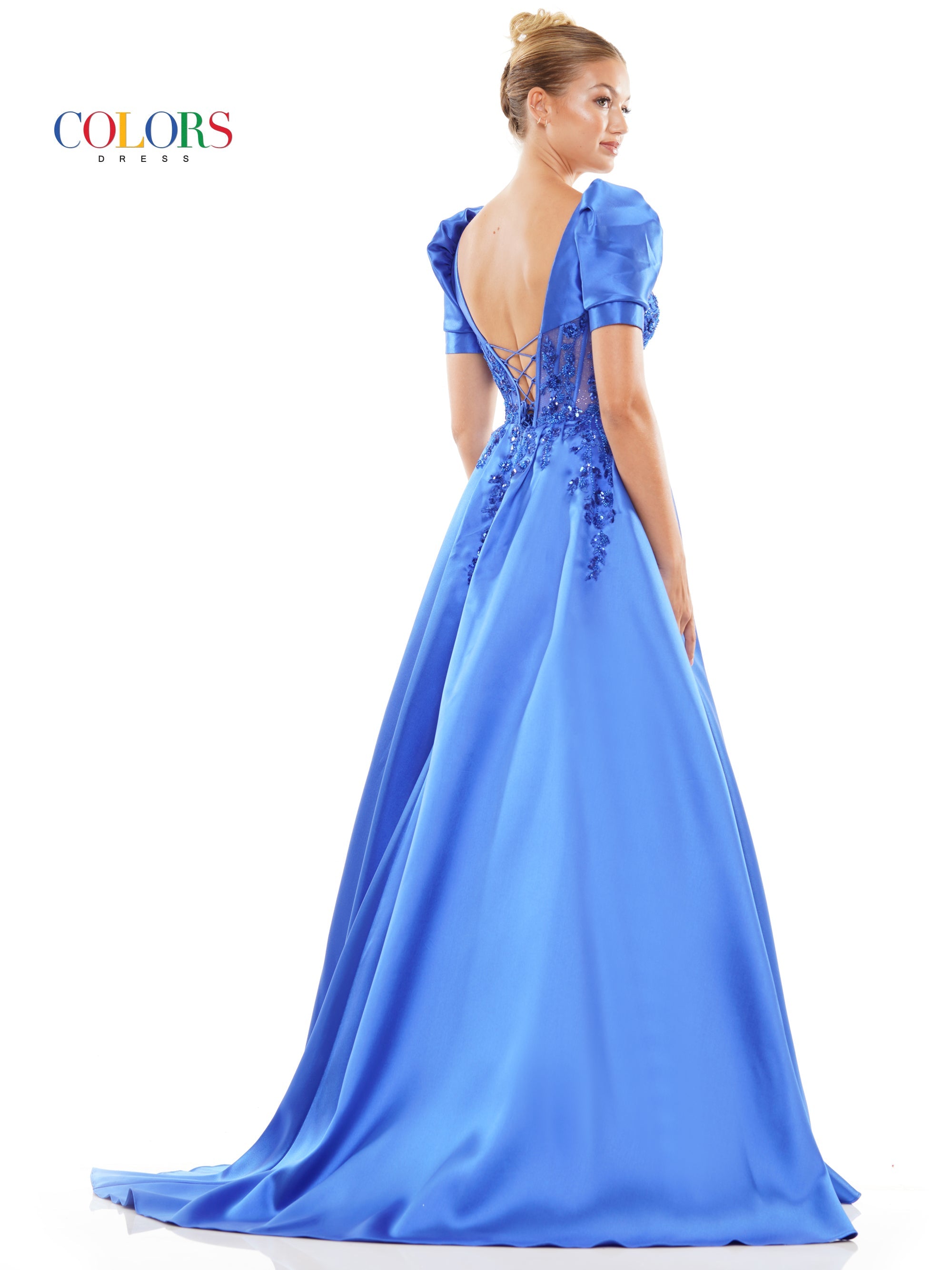 Colors 3192 Long Formal A Line Slit Prom Dress