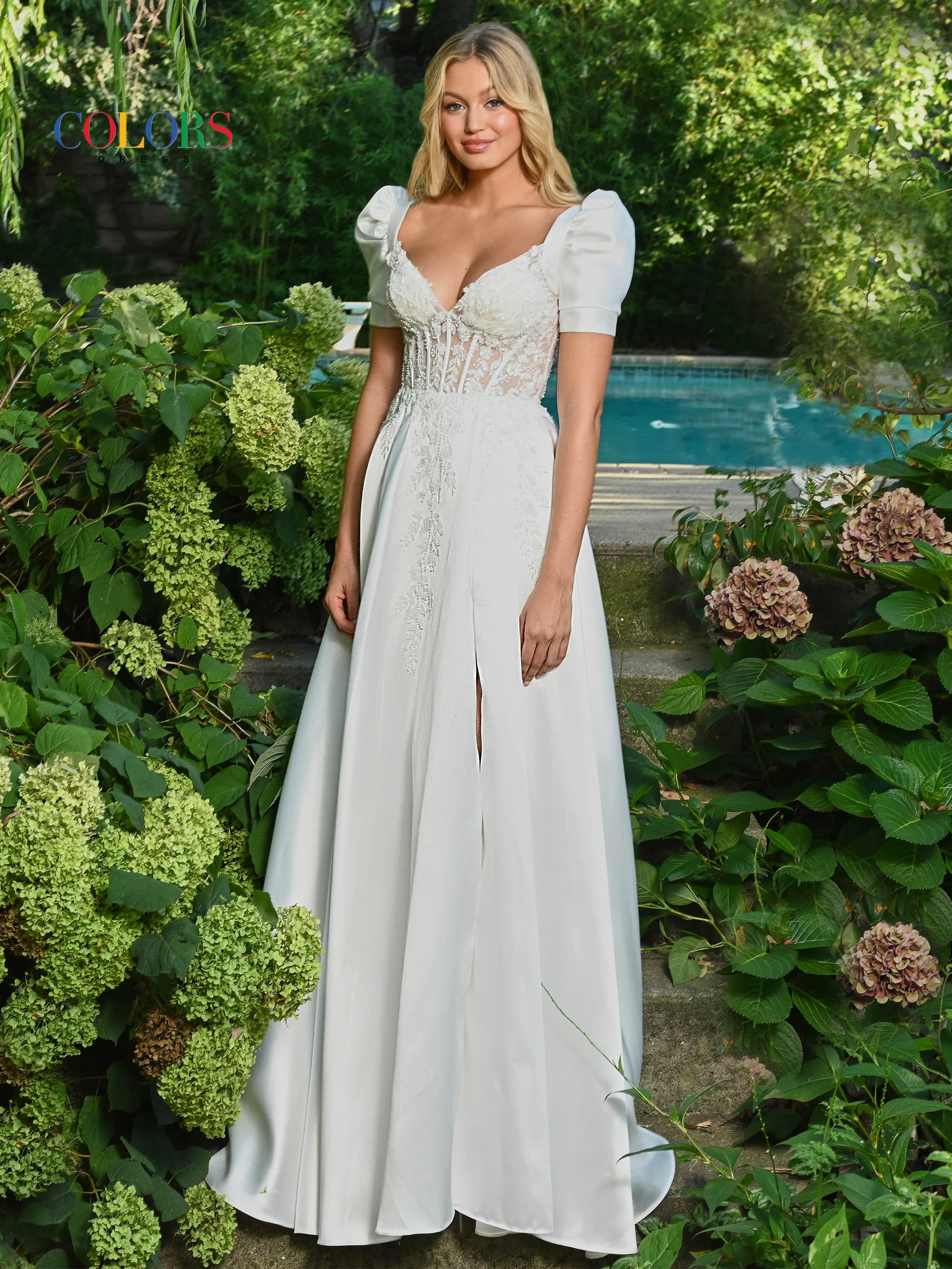 Colors 3192 Long Formal A Line Slit Prom Dress