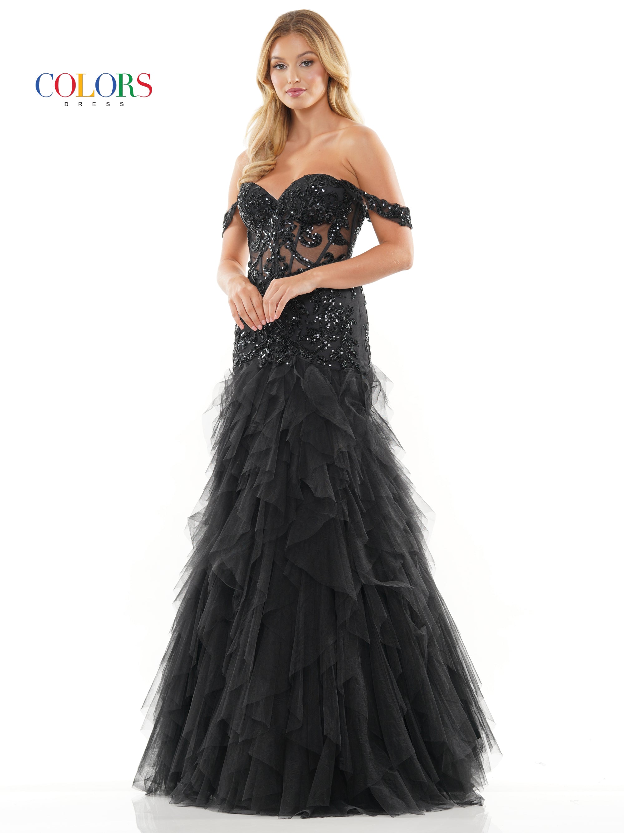 Colors 3199 Formal Long Off Shoulder Mermaid Prom Dress