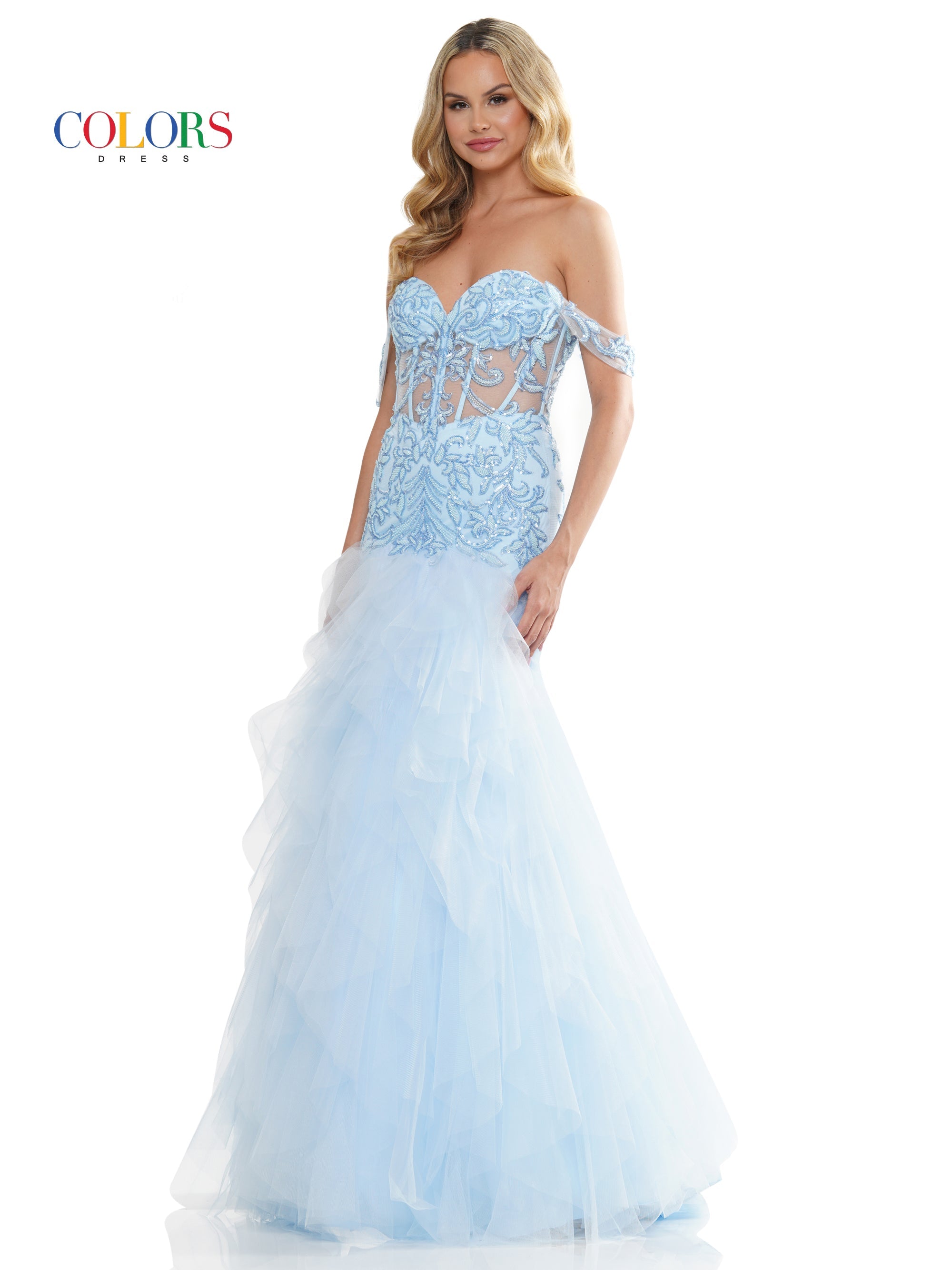 Colors 3199 Formal Long Off Shoulder Mermaid Prom Dress