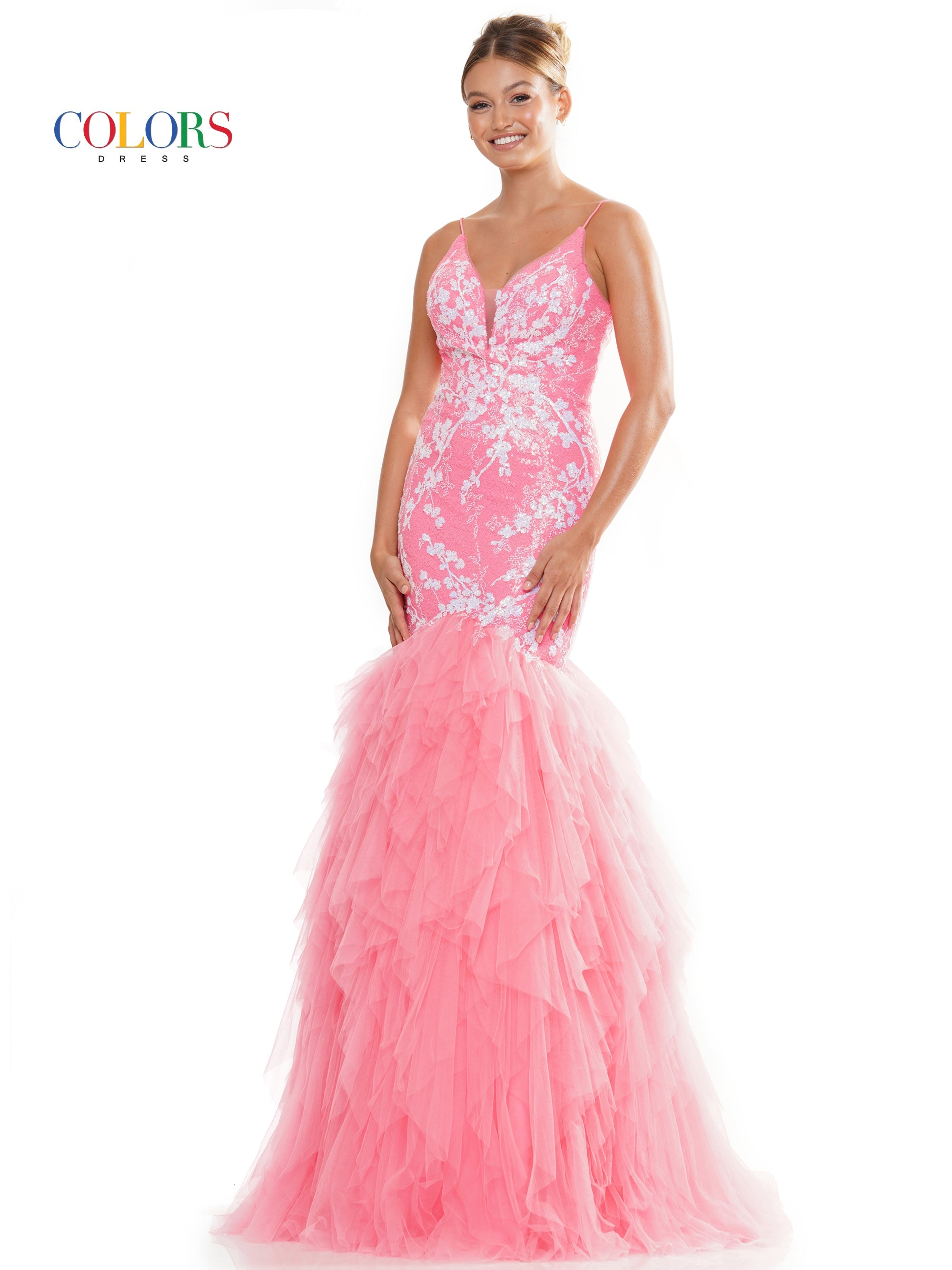 Colors 3201 Long Formal Sequin Mesh Mermaid Prom Dress