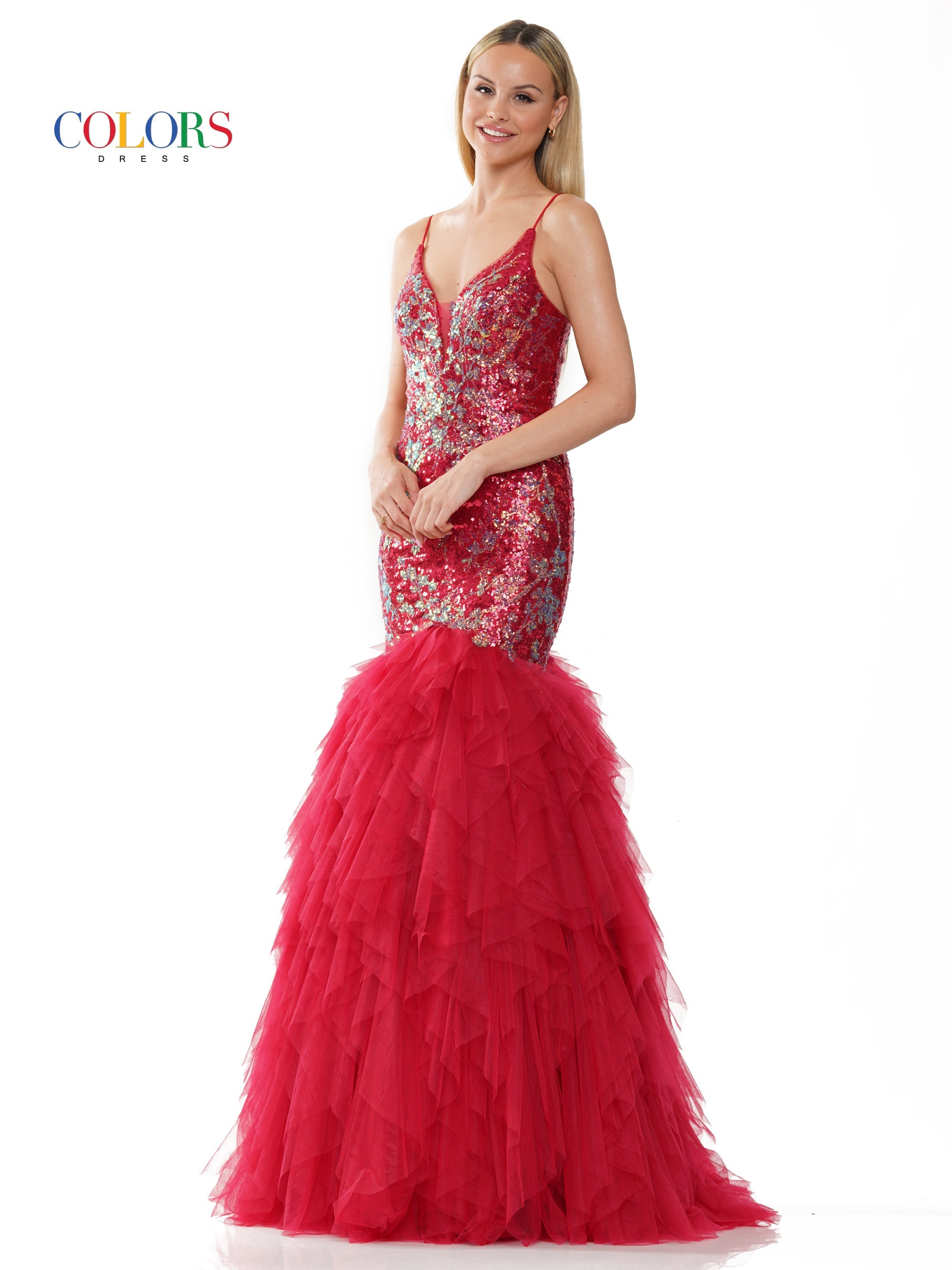Colors 3201 Long Formal Sequin Mesh Mermaid Prom Dress