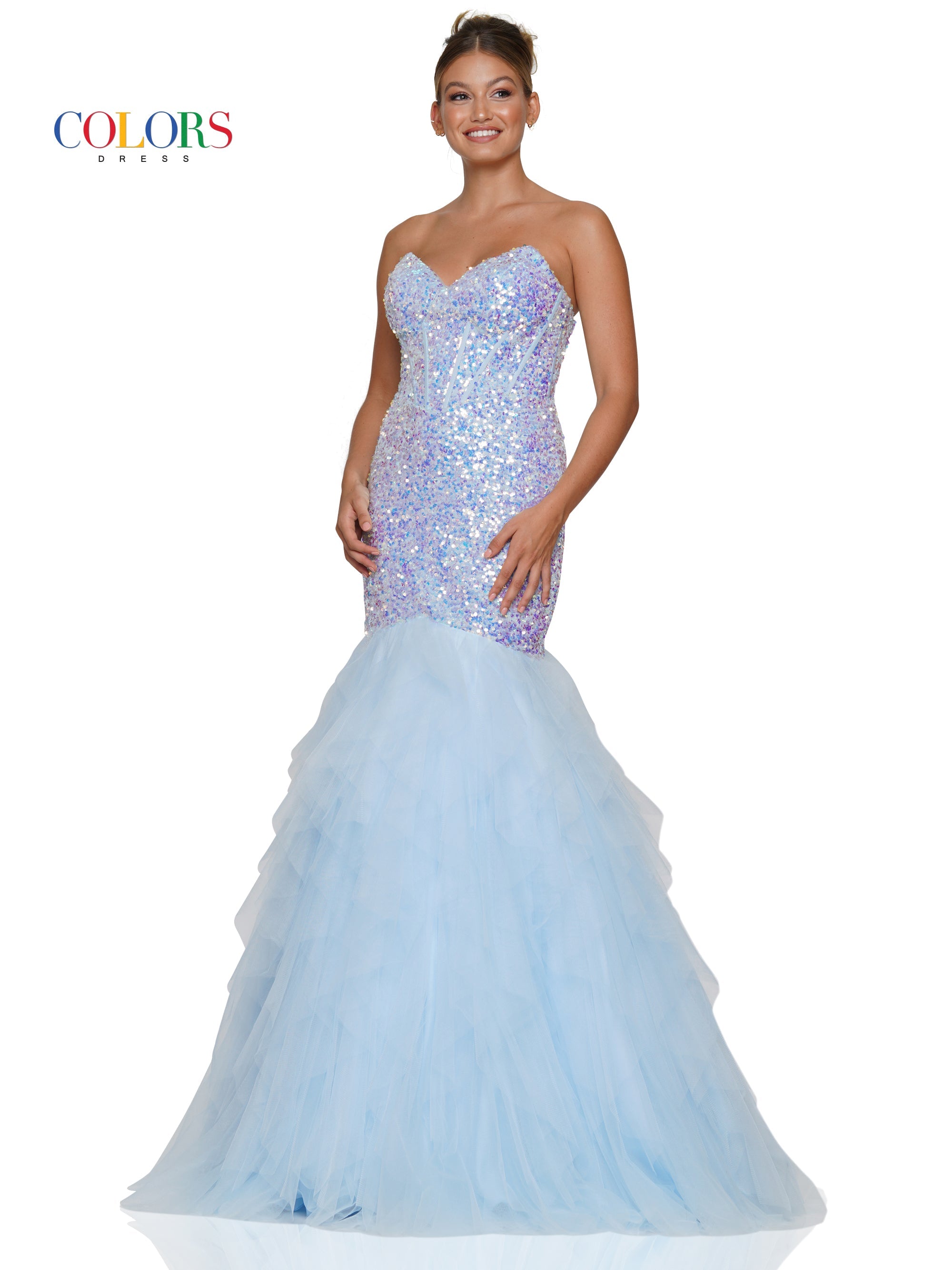 Colors 3202 Long Strapless Formal Mermaid Prom Dress