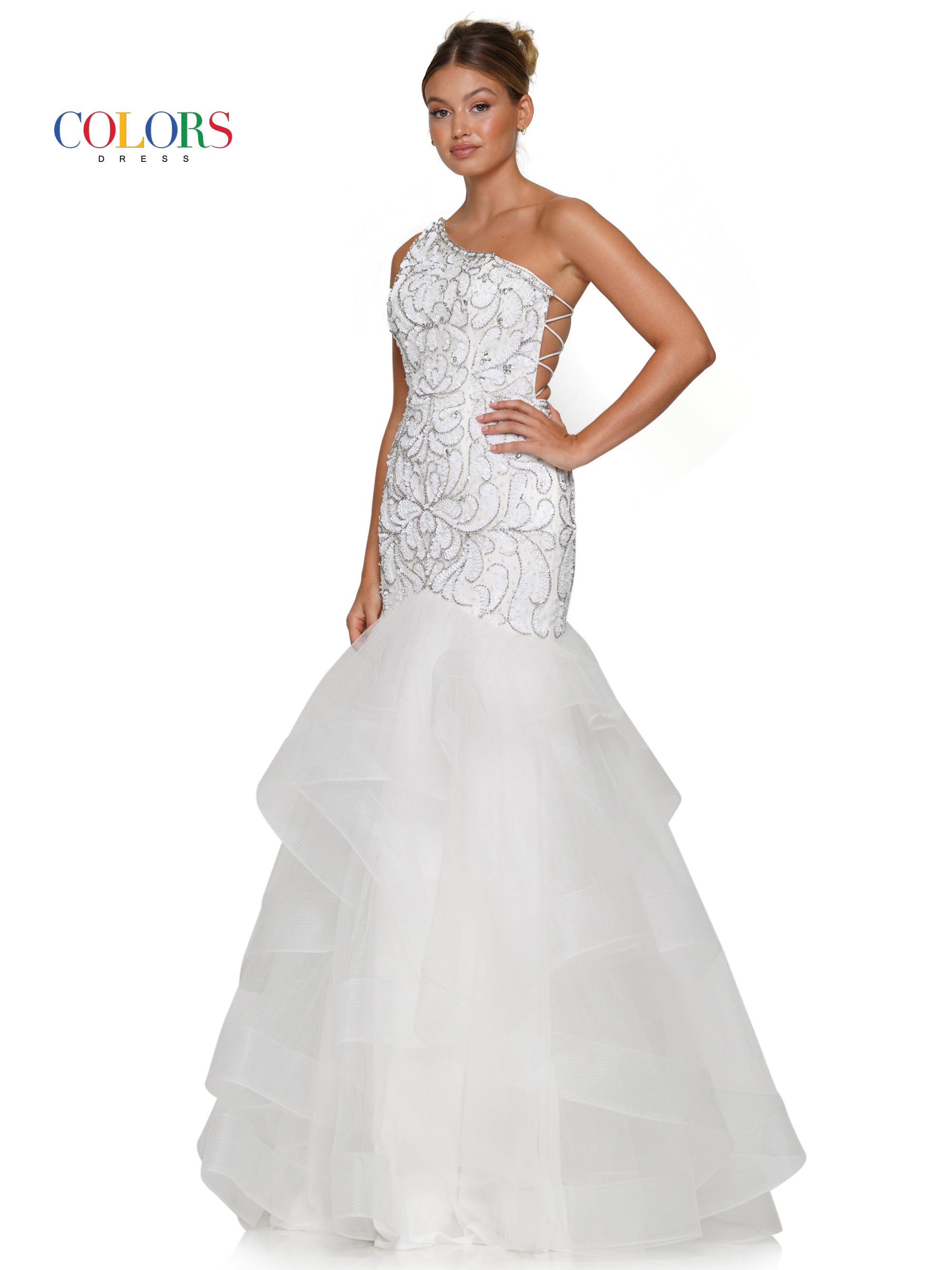 Colors 3209 Long One Shoulder Formal Mermaid Prom Dress