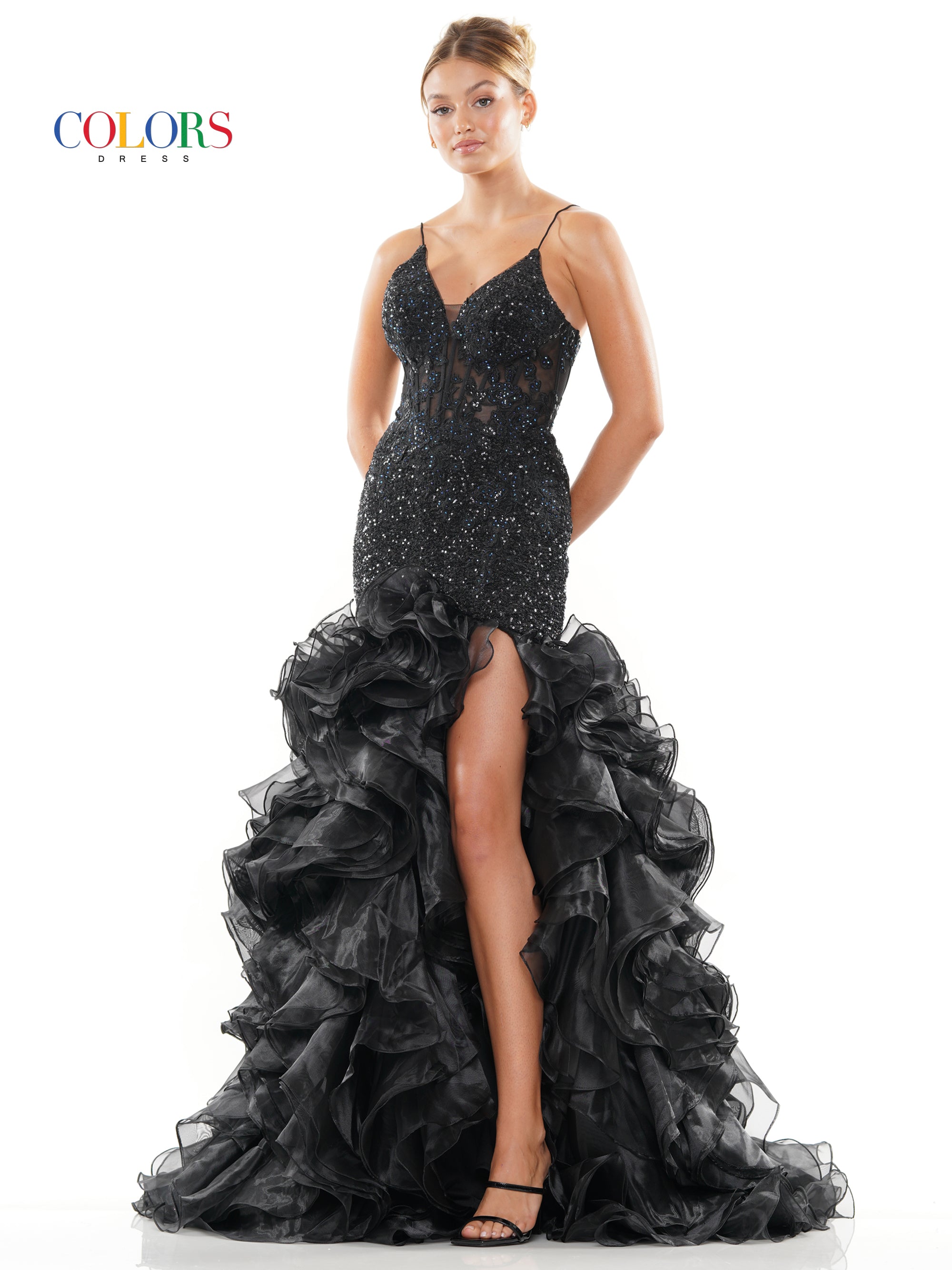 Colors 3214 Long Spaghetti Strap Mermaid Prom Dress