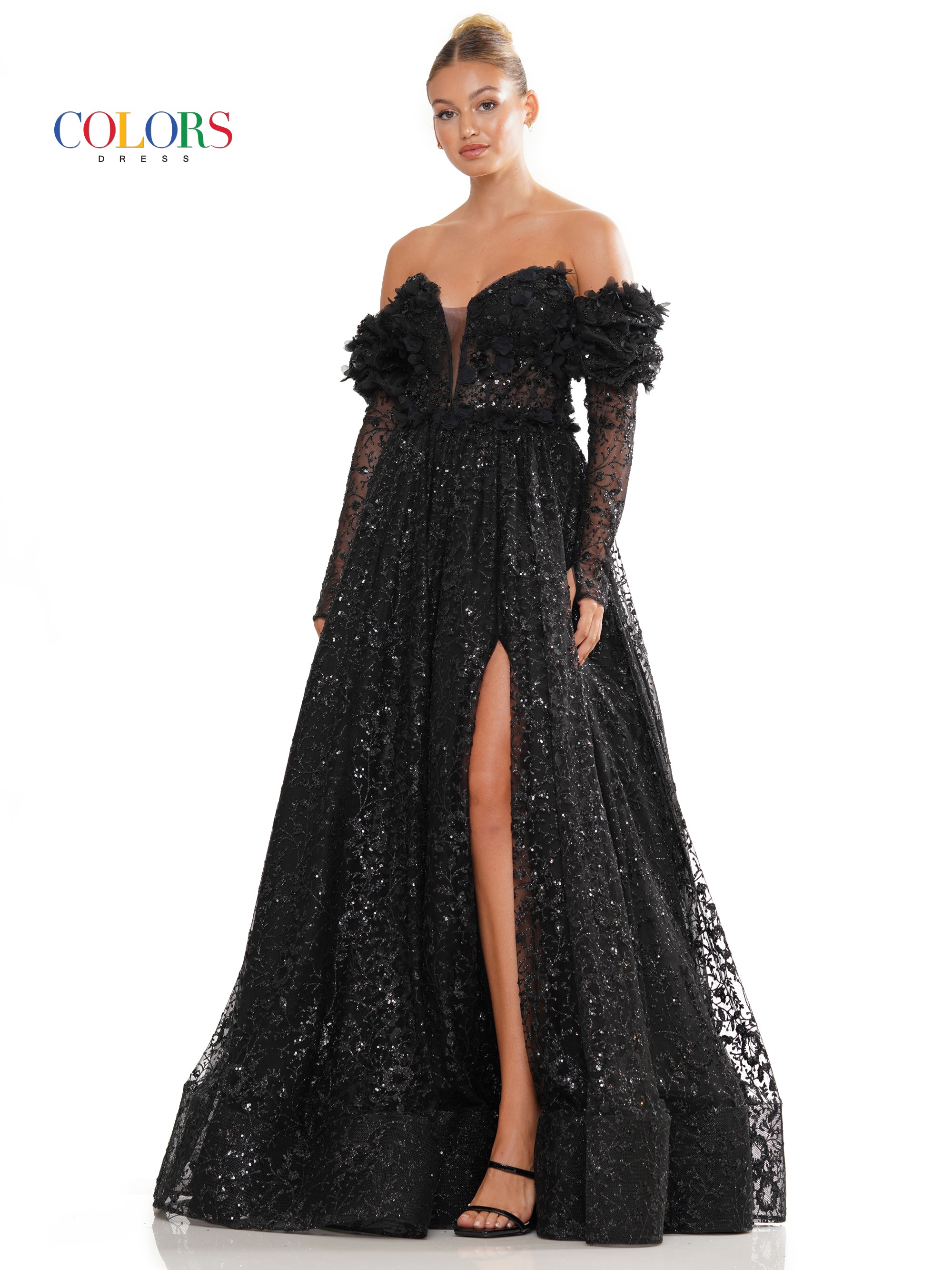 Colors 3220 Prom Long Formal Glitter Mesh Ball Gown