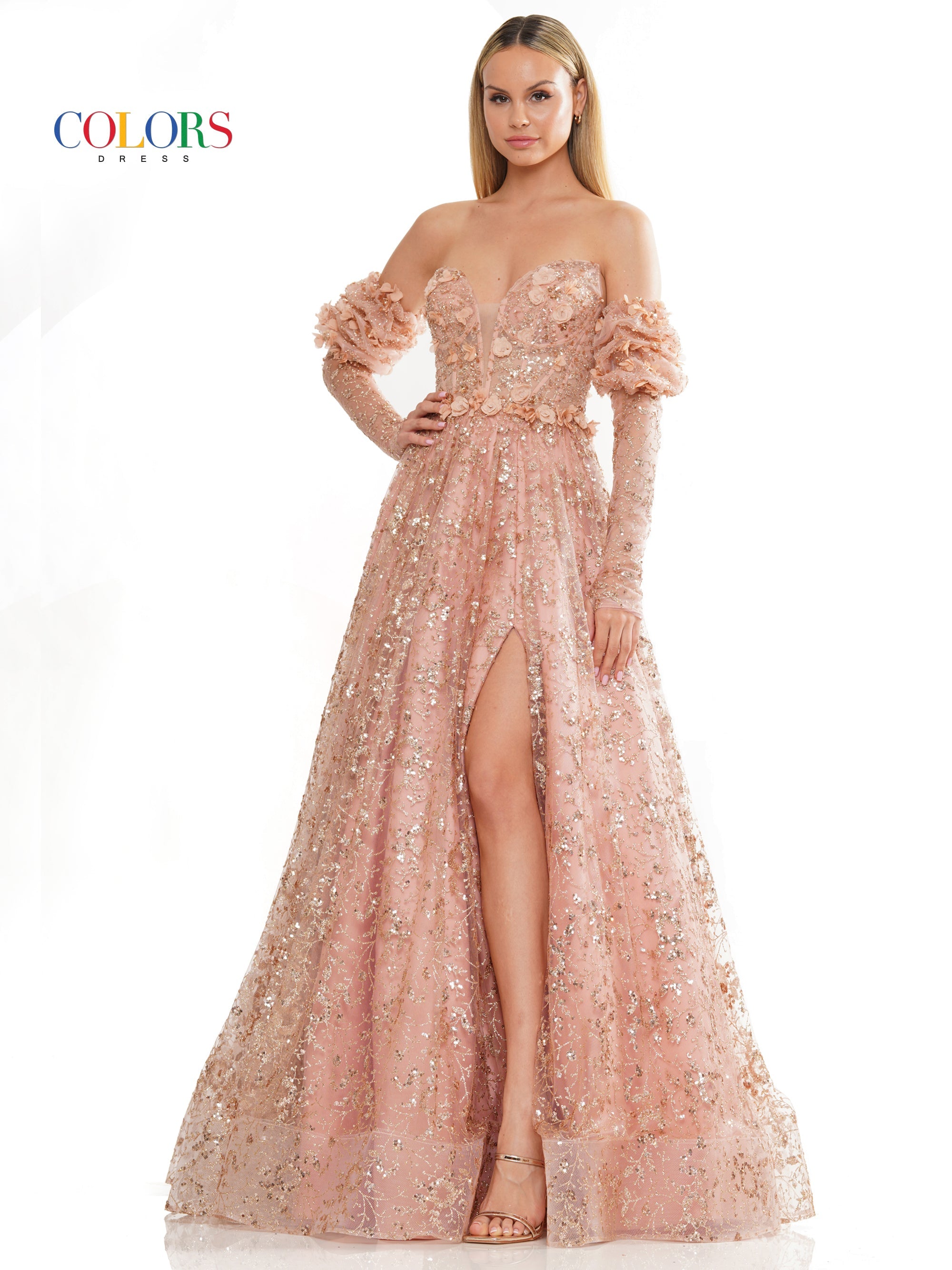 Colors 3220 Prom Long Formal Glitter Mesh Ball Gown