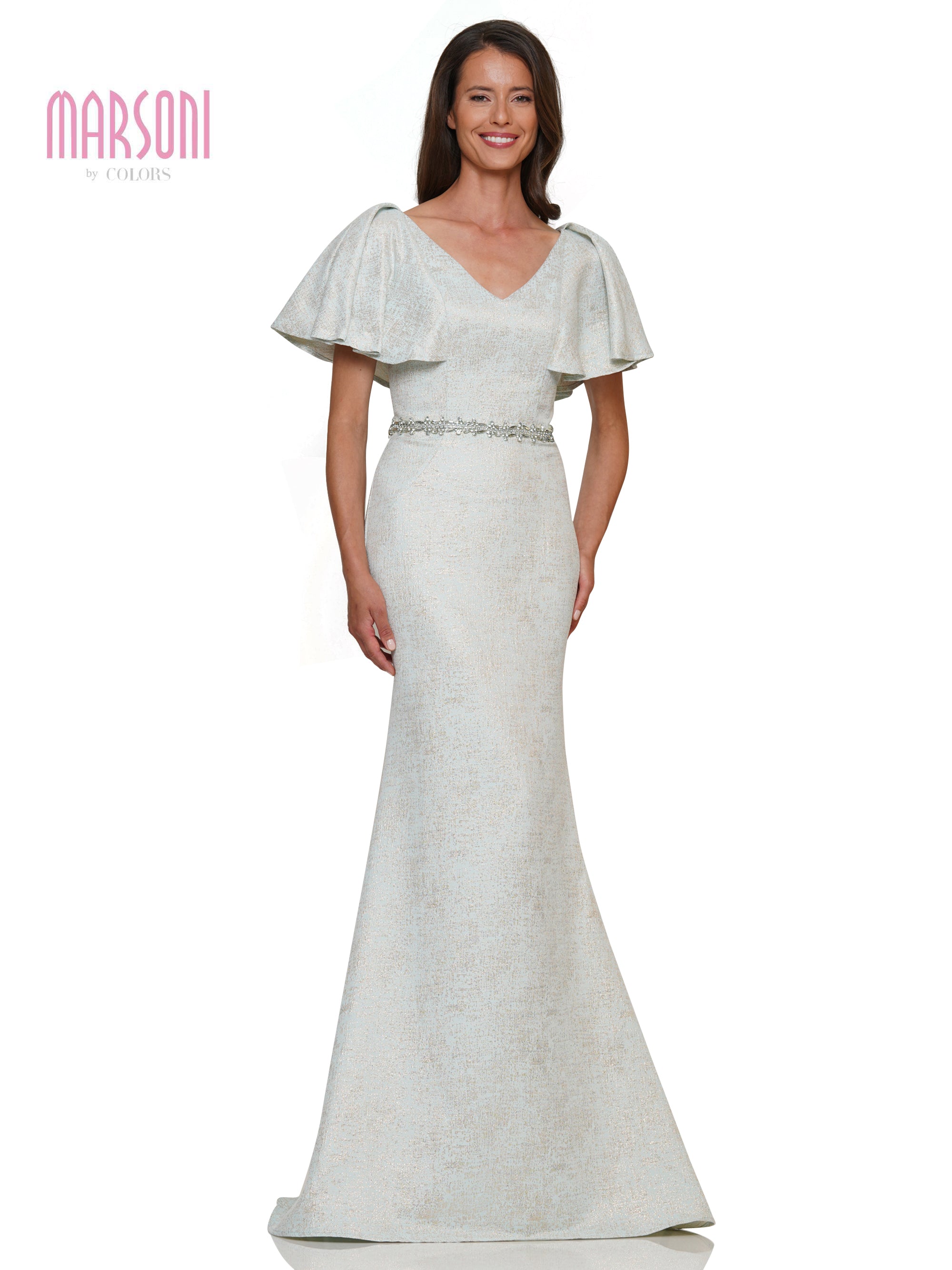 Marsoni MV1268 Mother of the Bride Flutter Sleeve V Neck Long Dress