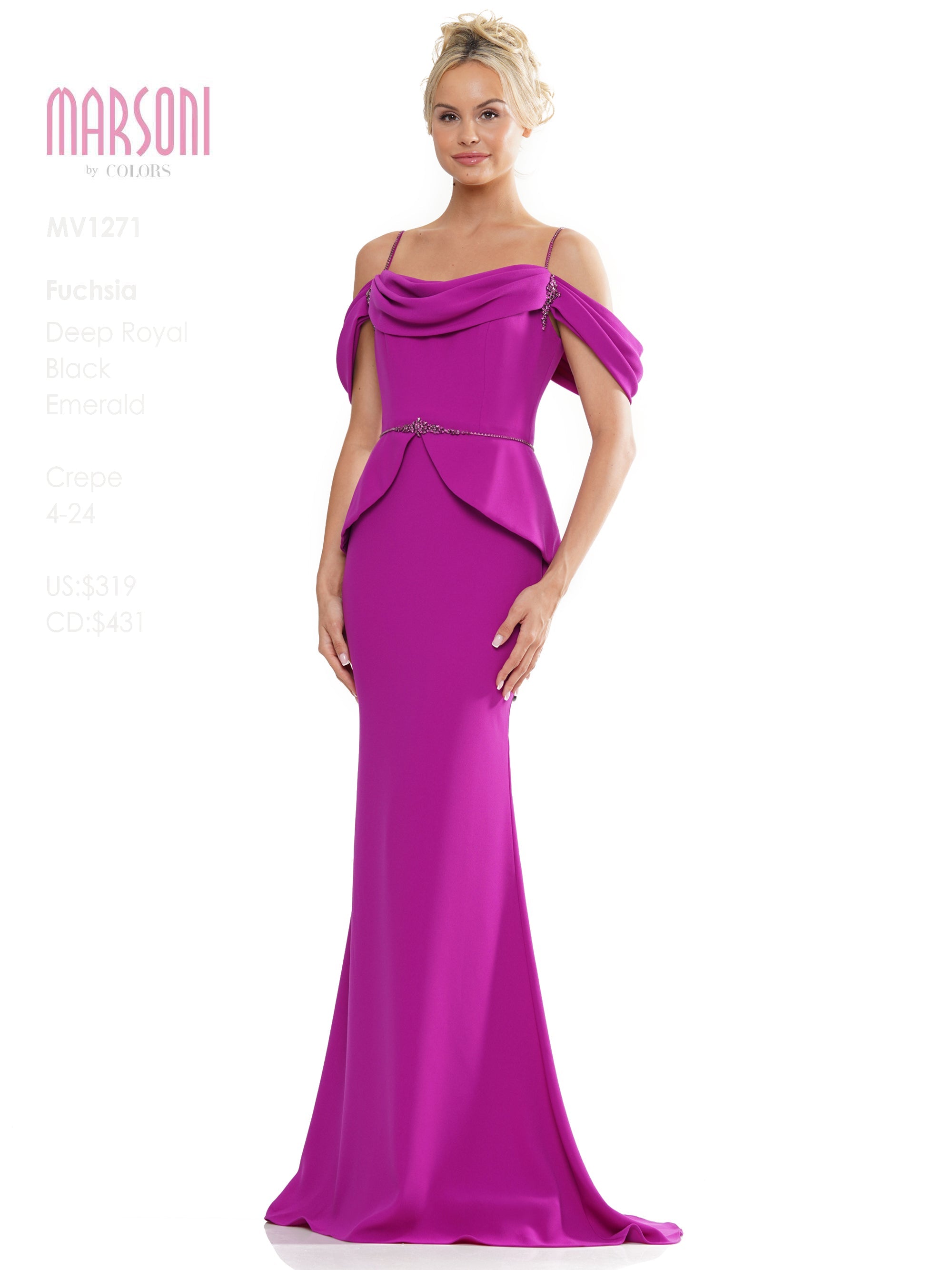 Marsoni MV1271 Mother of the Bride Off Shoulder Peplum Sheath Dress