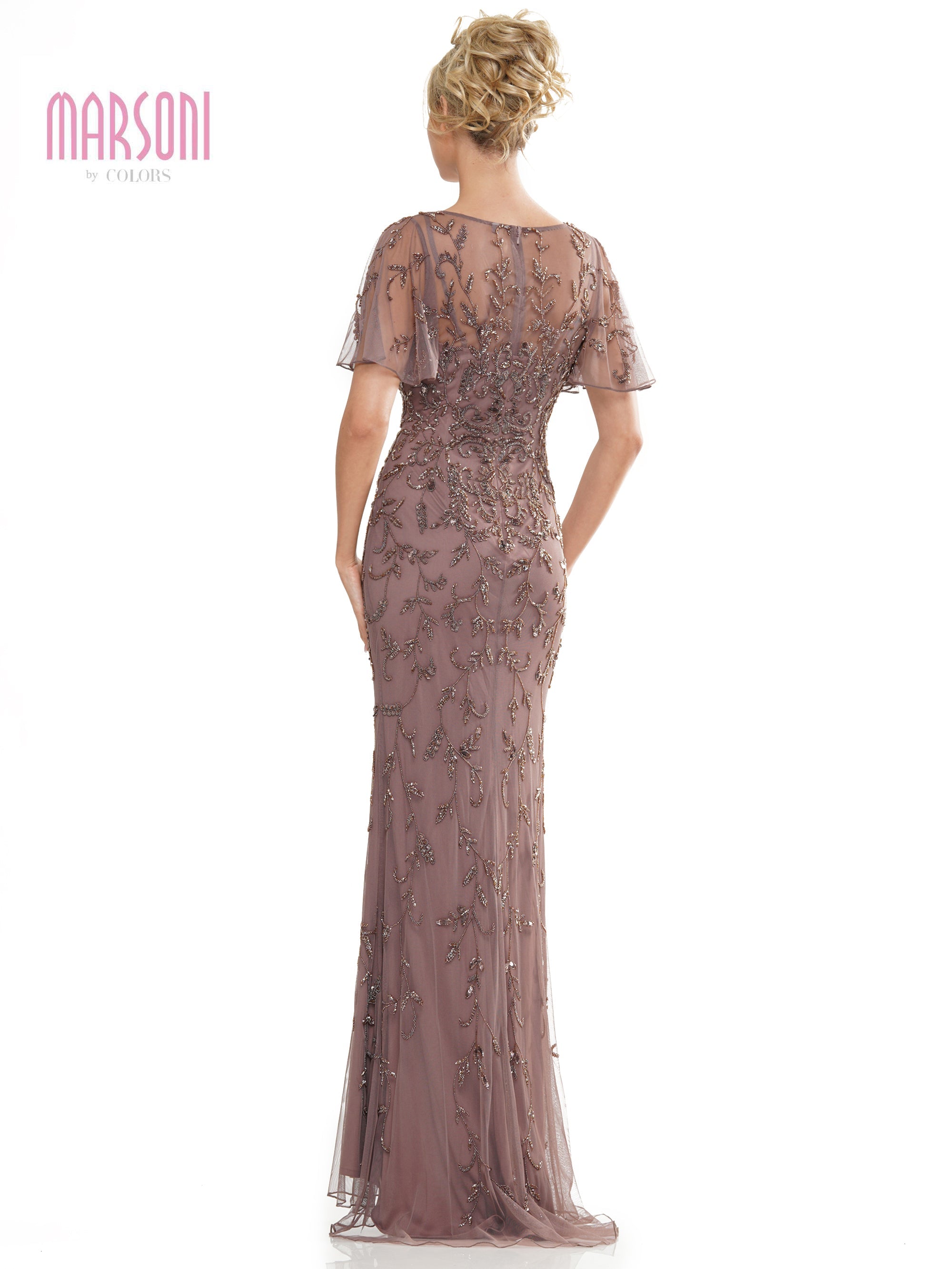Marsoni MV1281 Mother of the Bride Beaded Mesh Short Sleeve Dress