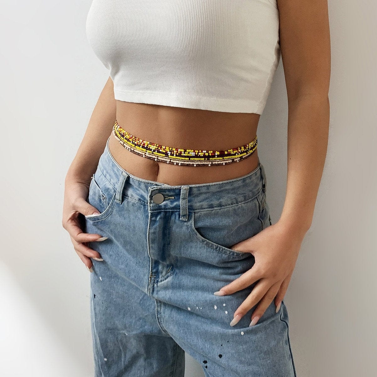 Boho 8 Pieces Crystal Beaded Waist Chain Set