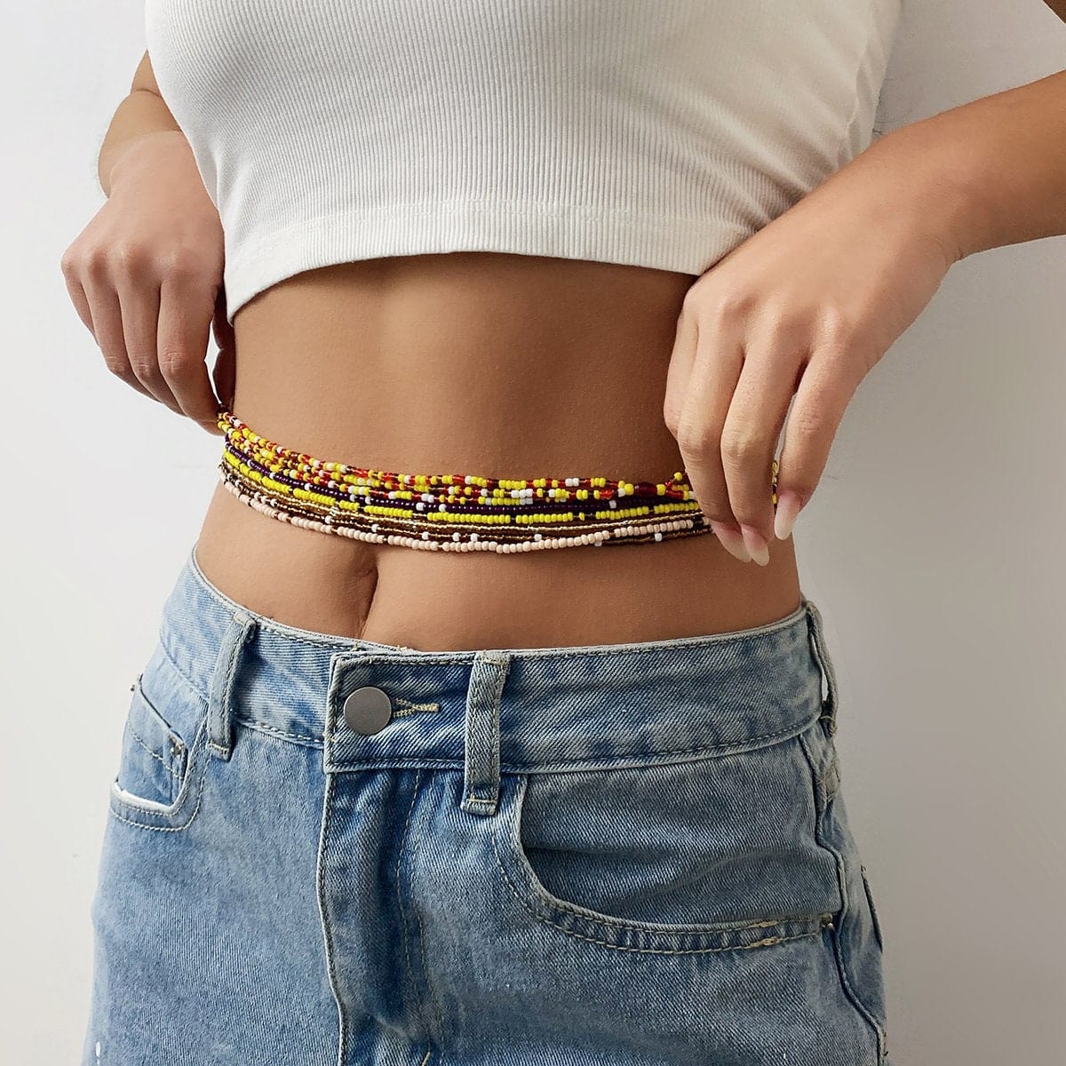Boho 8 Pieces Crystal Beaded Waist Chain Set