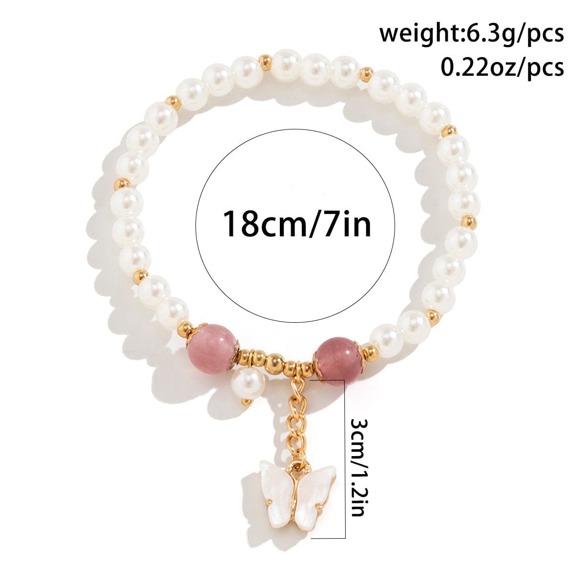 Boho Butterfly Charm Natural Crystal Pearl Chain Bracelet