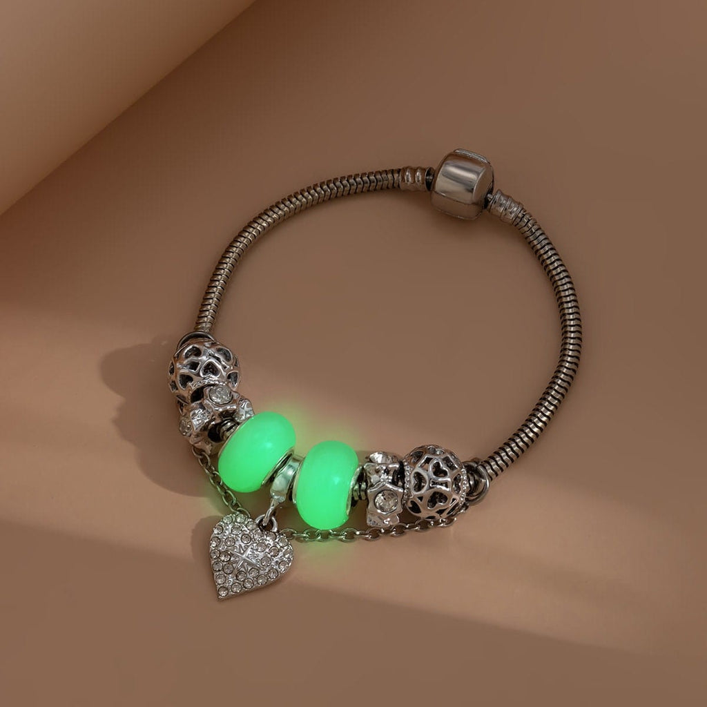 Boho CZ Inlaid Heart Charm Luminous Glow In The Dark Bracelet