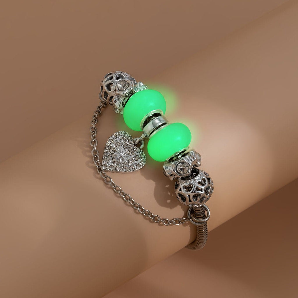 Boho CZ Inlaid Heart Charm Luminous Glow In The Dark Bracelet