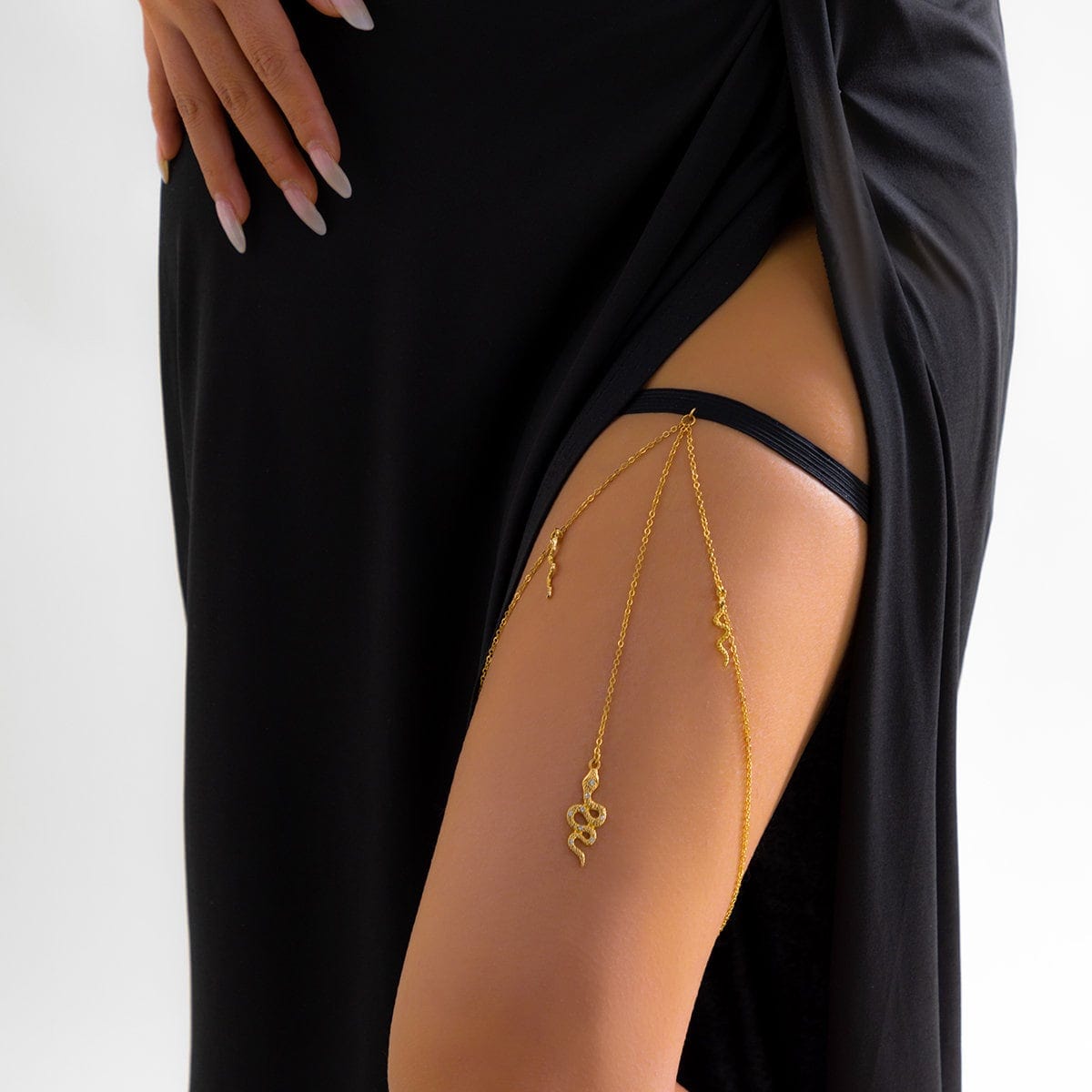 Boho CZ Inlaid Snake Charm Elastic Thigh Leg Chain