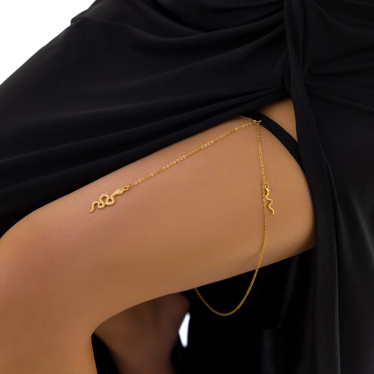 Boho CZ Inlaid Snake Charm Elastic Thigh Leg Chain