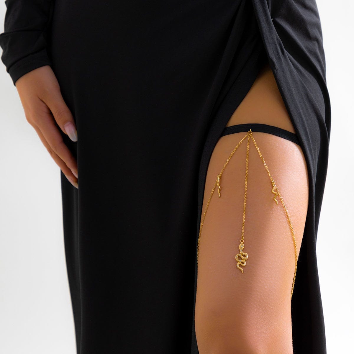 Boho CZ Inlaid Snake Charm Elastic Thigh Leg Chain