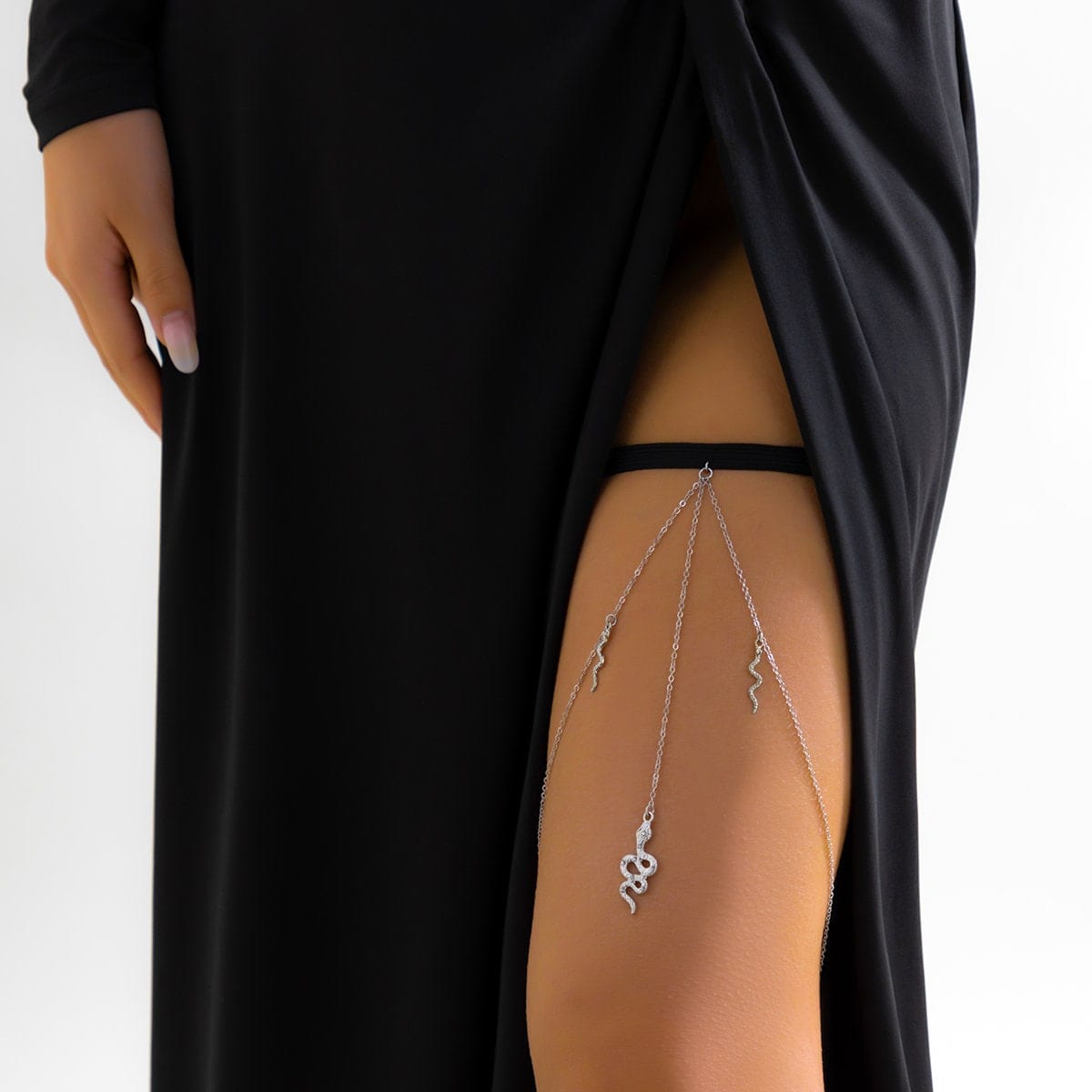 Boho CZ Inlaid Snake Charm Elastic Thigh Leg Chain