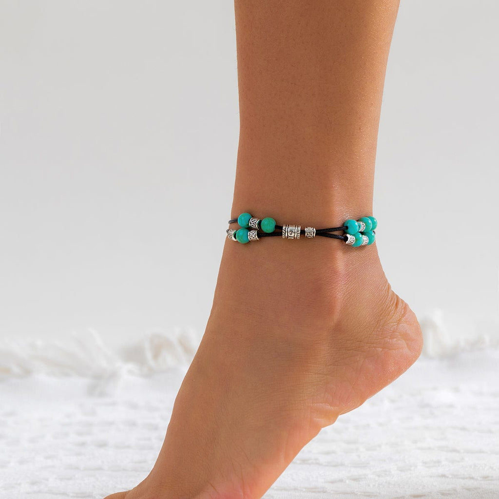 Boho Faux Leather Turquoise Anklet