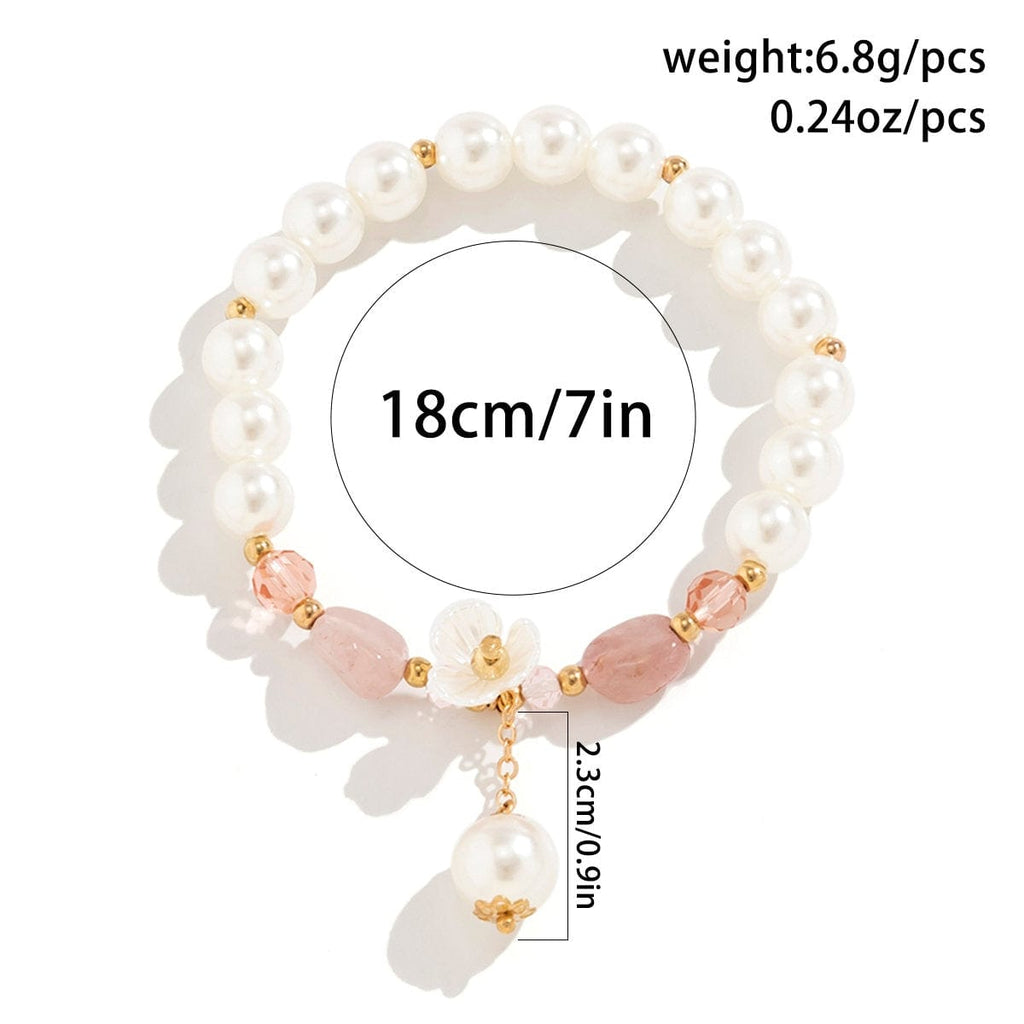 Boho Floral Charm Natural Crystal Pearl Chain Bracelet