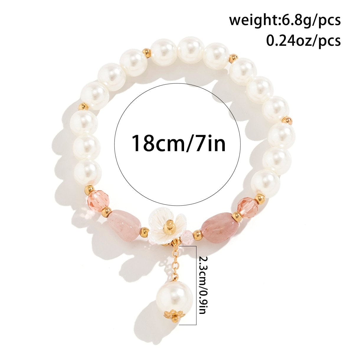 Boho Floral Charm Natural Crystal Pearl Chain Bracelet