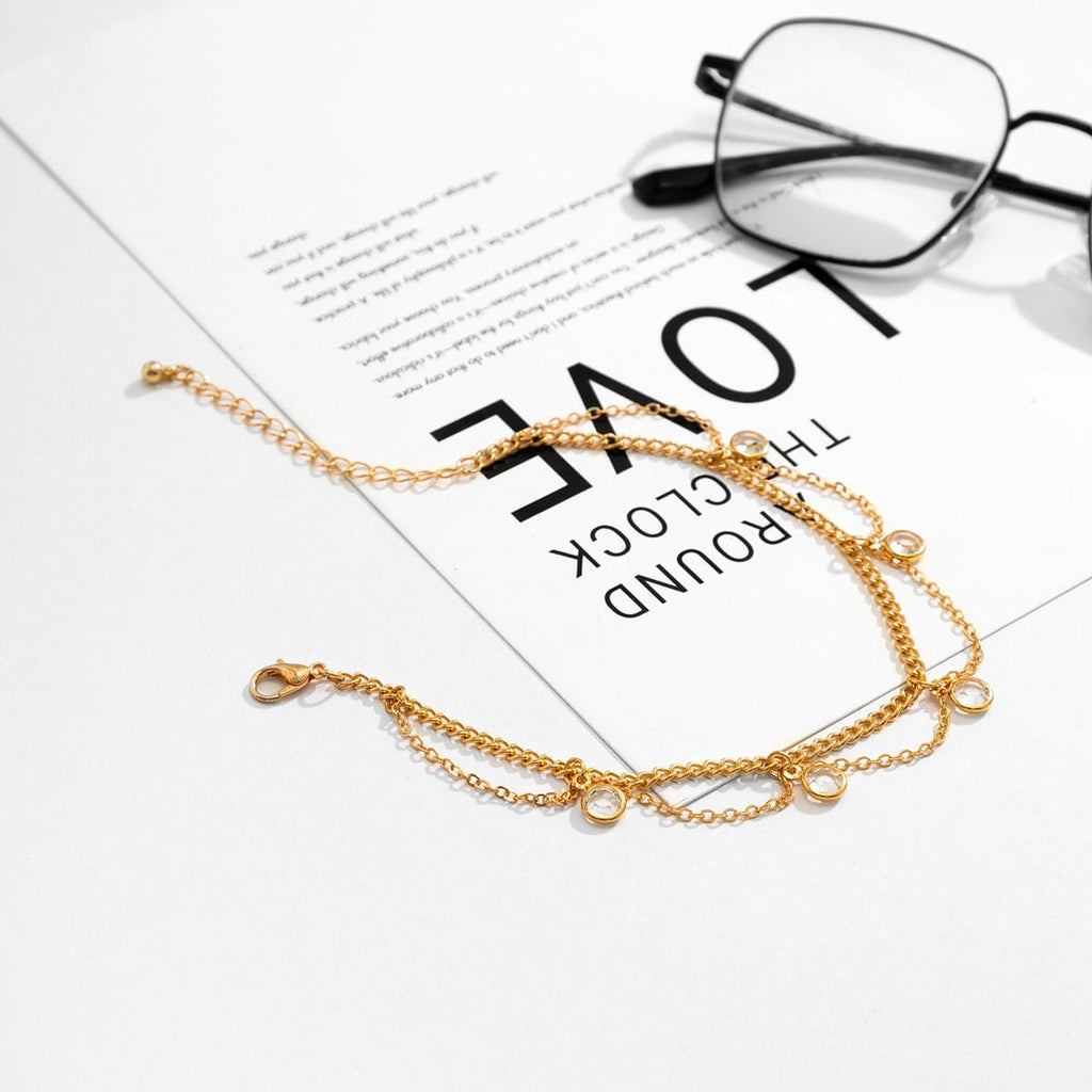 Boho Gold Silver Tone Crystal Inlaid Wave Tassel Anklet