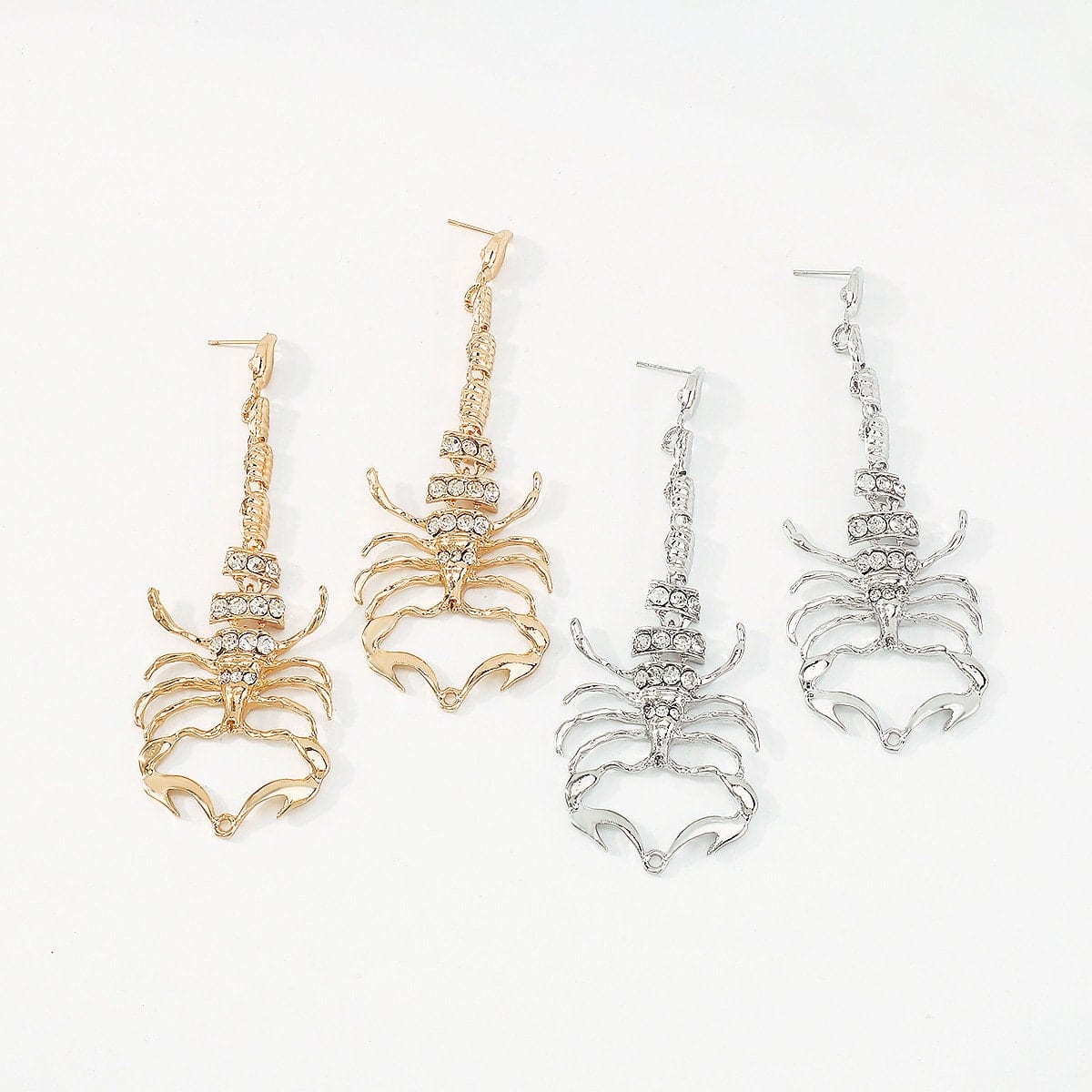 Boho Gold Silver Tone CZ Inlaid Scorpion Dangle Earrings