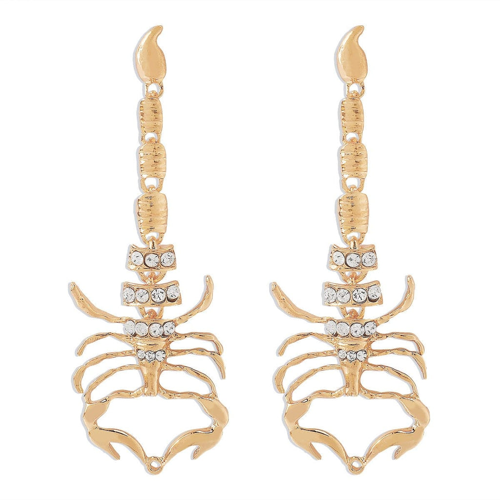 Boho Gold Silver Tone CZ Inlaid Scorpion Dangle Earrings
