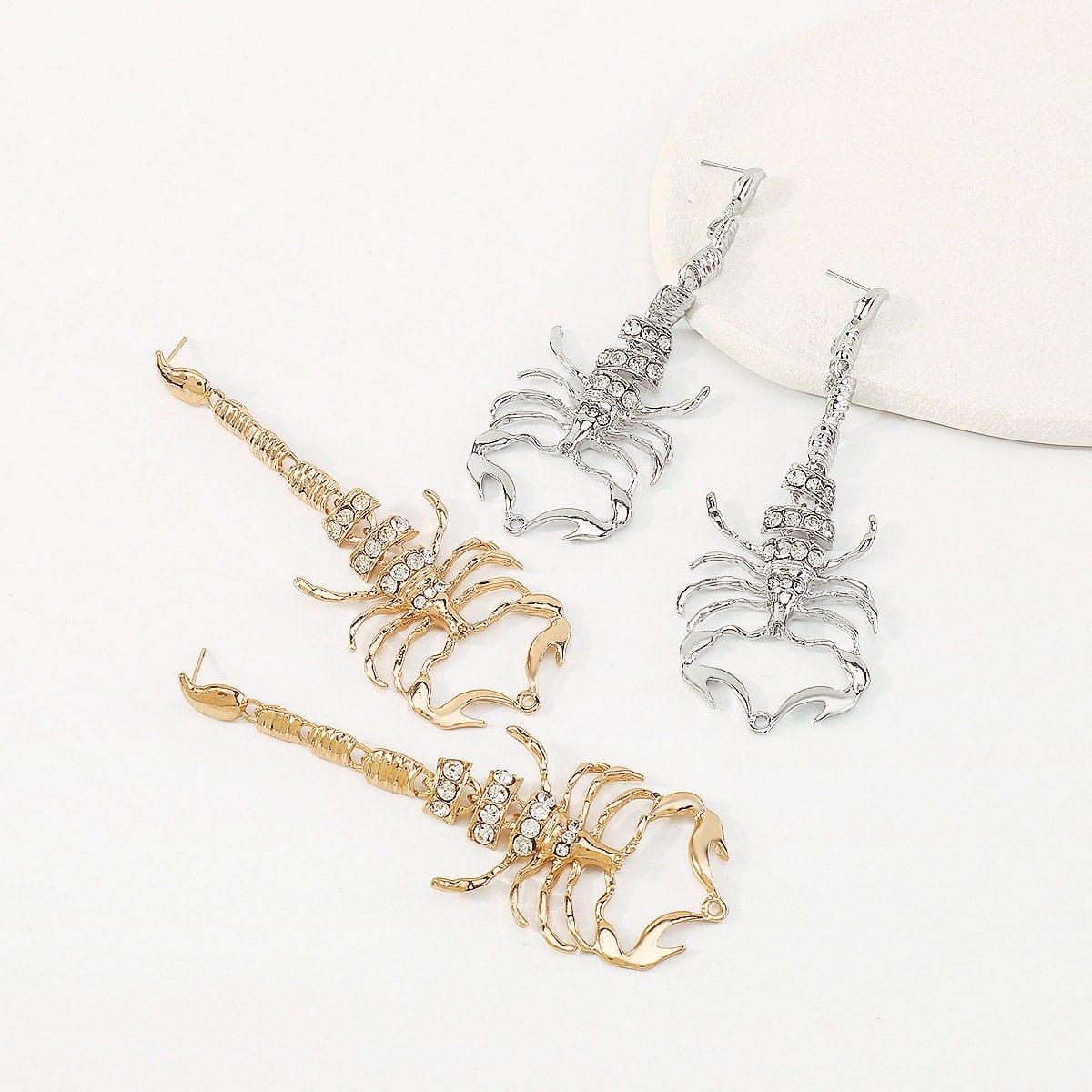 Boho Gold Silver Tone CZ Inlaid Scorpion Dangle Earrings