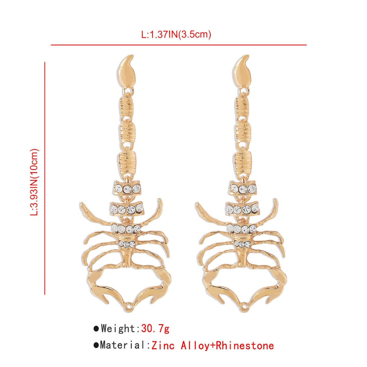 Boho Gold Silver Tone CZ Inlaid Scorpion Dangle Earrings